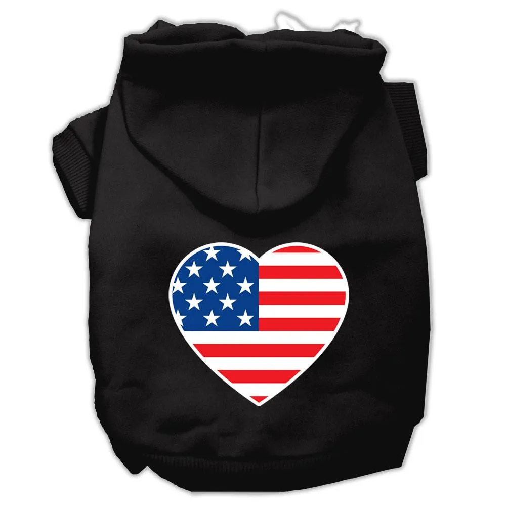 American Flag Heart Screen Print Pet Hoodies Black Size Sm (10)