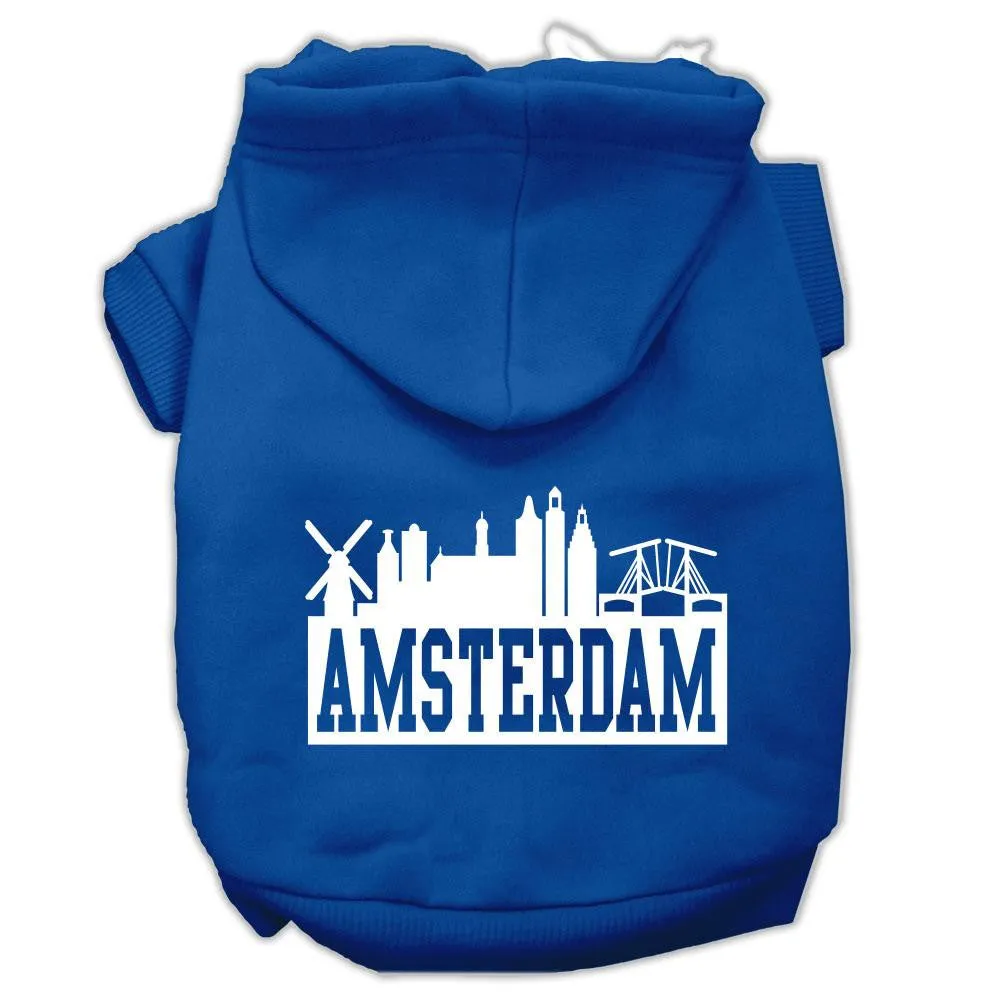 Amsterdam Skyline Screen Print Pet Hoodies Blue Size XXXL (20)