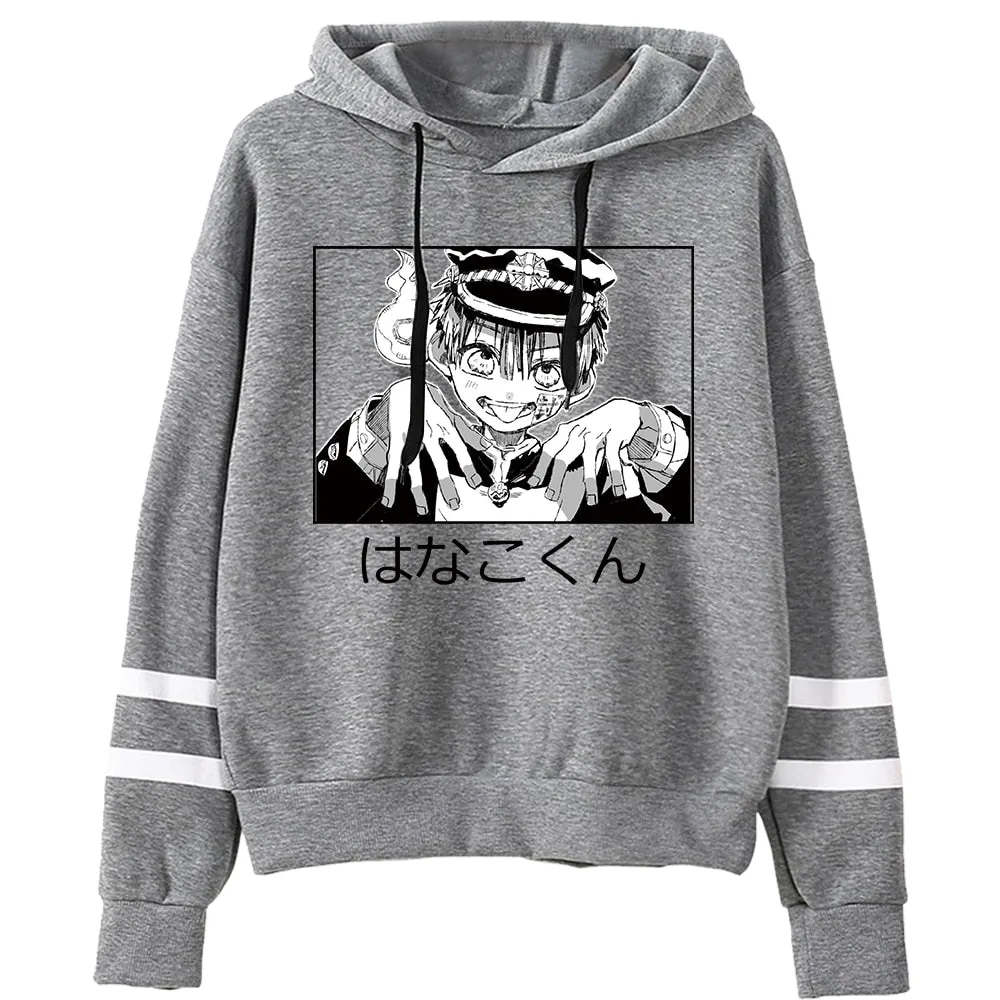 Anime Toilet Bound Hanako Kun Hoodies Women Kawaii Winter Warm Tops Cartoon Graphic Striped Hooded Sweatshirt Pullover Tops