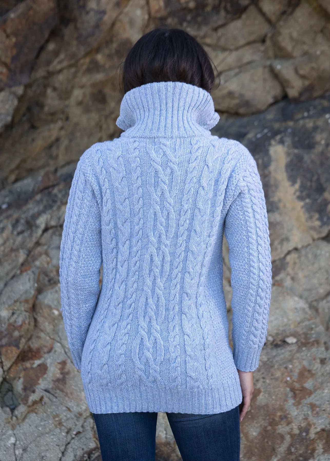 Aran Claddagh Zip Cardigan | Sky Blue