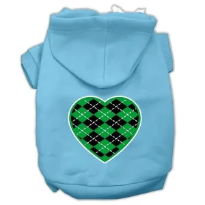 Argyle Heart Green Screen Print Pet Hoodies Baby Blue Size Xs (8)