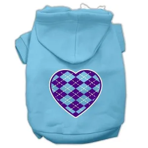 Argyle Heart Purple Screen Print Pet Hoodies Baby Blue Size Xs (8)