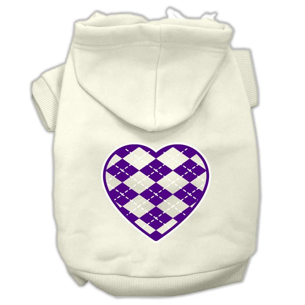 Argyle Heart Purple Screen Print Pet Hoodies Cream Size S (10)