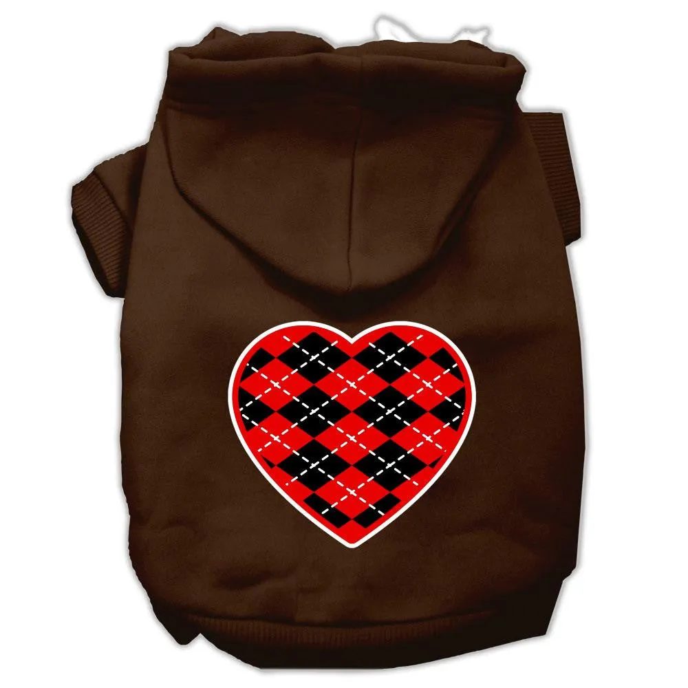 Argyle Heart Red Screen Print Pet Hoodies Brown Size XS (8)