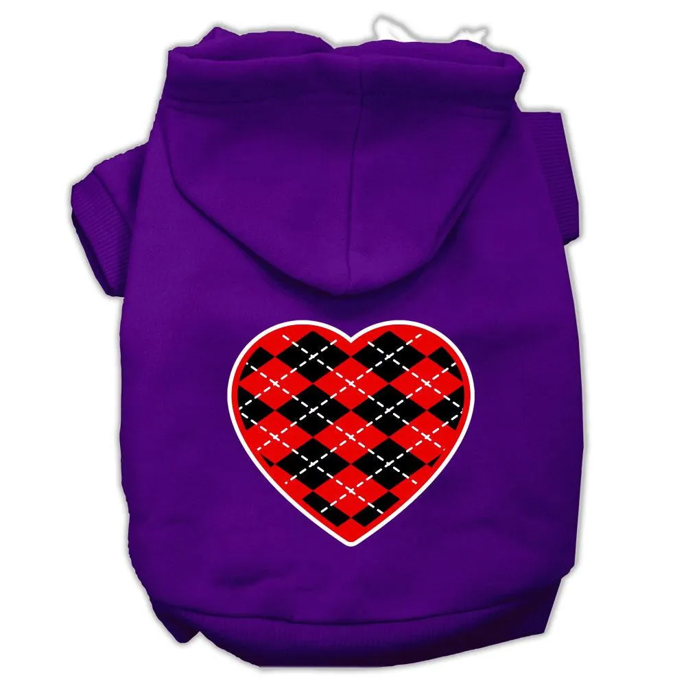 Argyle Heart Red Screen Print Pet Hoodies Purple Size Med (12)