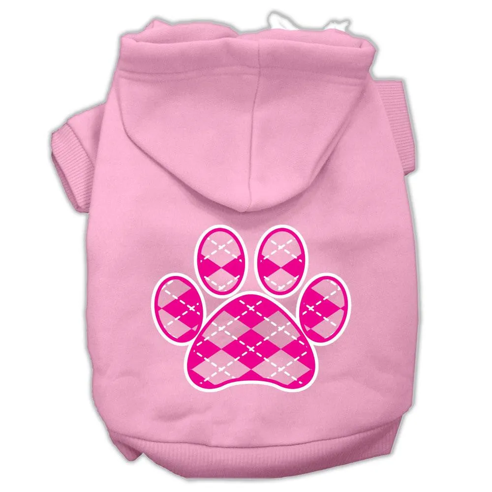 Argyle Paw Pink Screen Print Pet Hoodies Light Pink Size Lg (14)