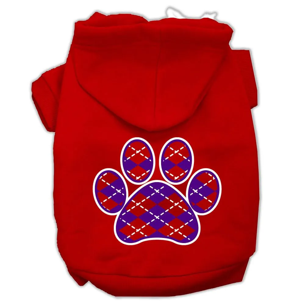 Argyle Paw Purple Screen Print Pet Hoodies Red Size XL (16)