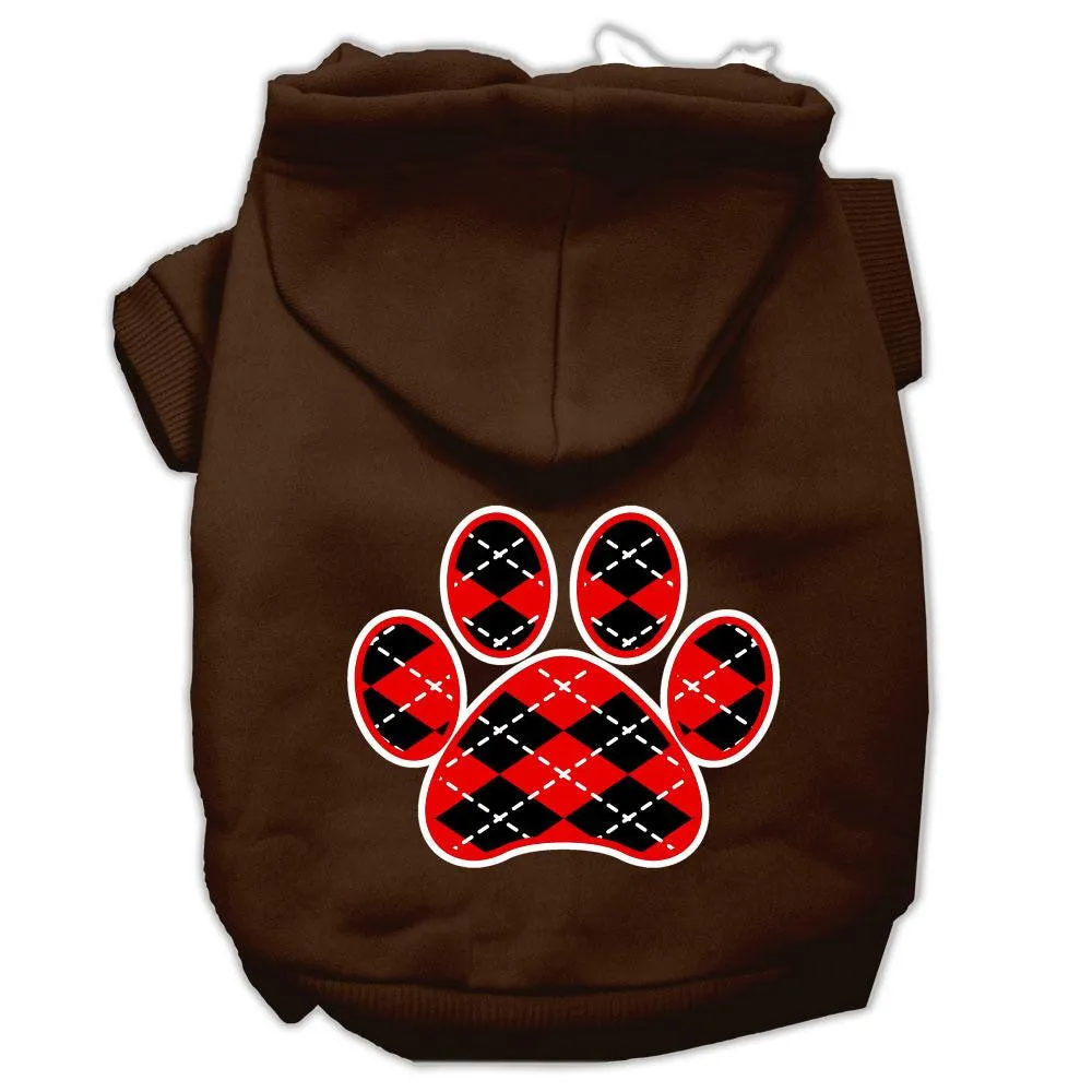 Argyle Paw Red Screen Print Pet Hoodies Brown Size Sm (10)