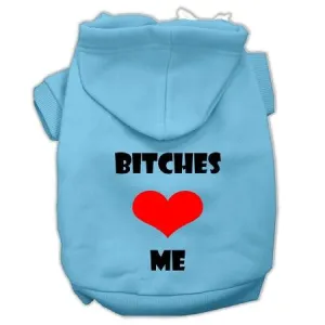 Bitches Love Me Screen Print Pet Hoodies Baby Blue Size Lg (14)