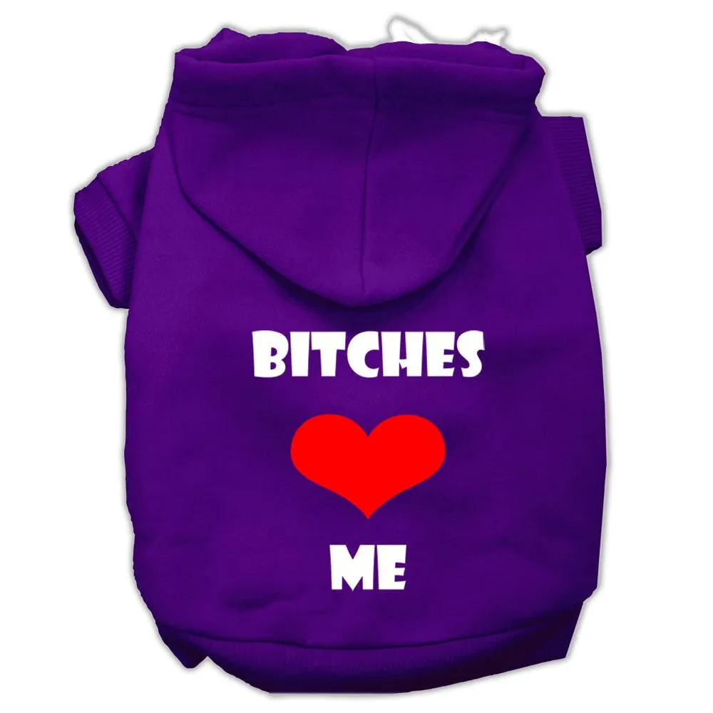 Bitches Love Me Screen Print Pet Hoodies Purple Size Med (12)