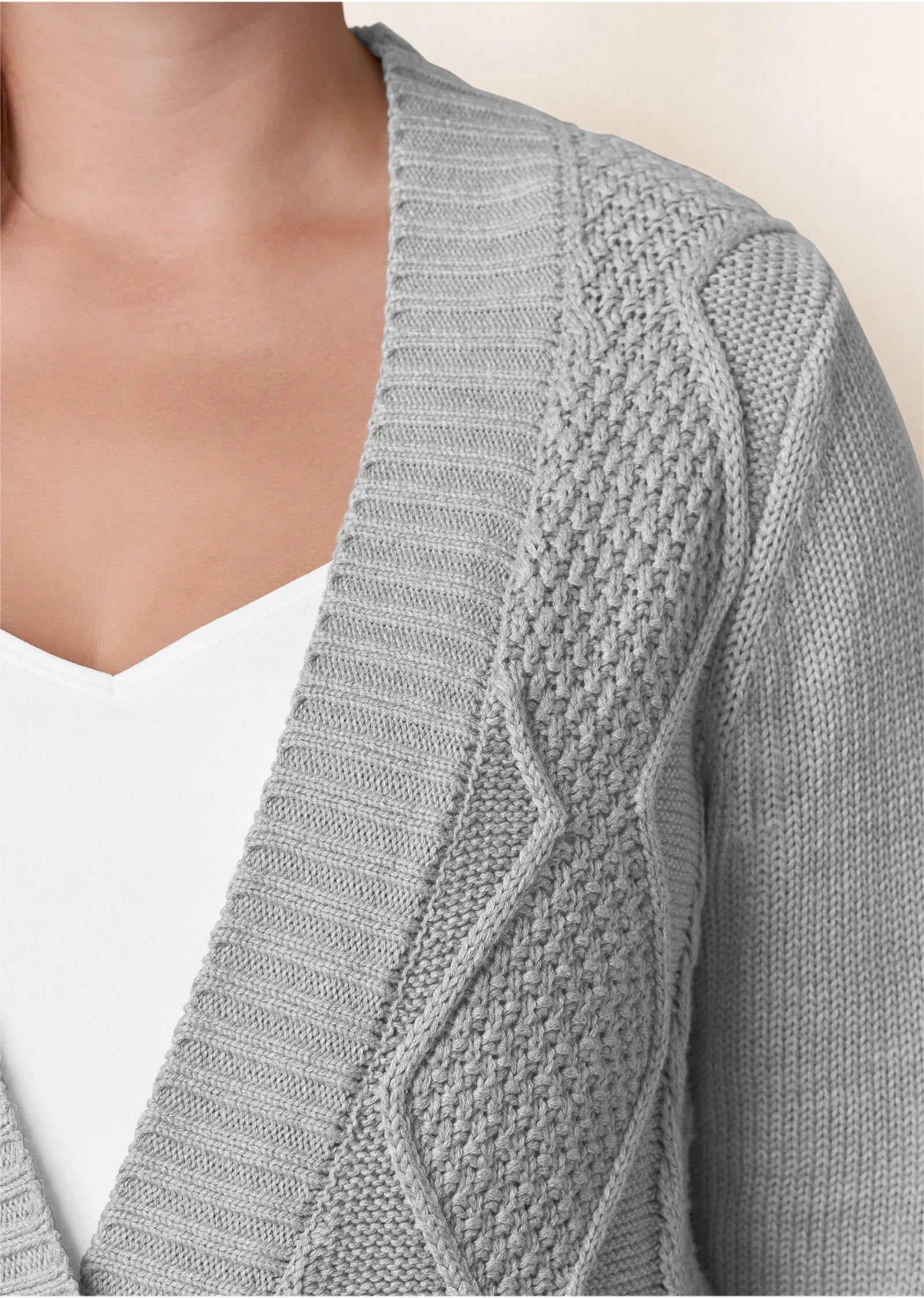 Button-Front Knit Cardigan - Light Grey