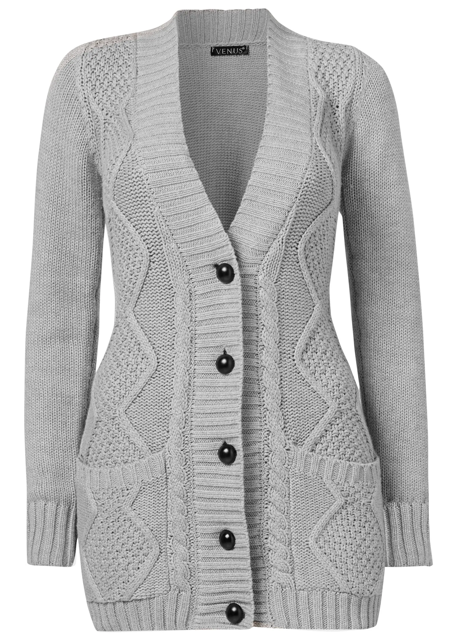 Button-Front Knit Cardigan - Light Grey