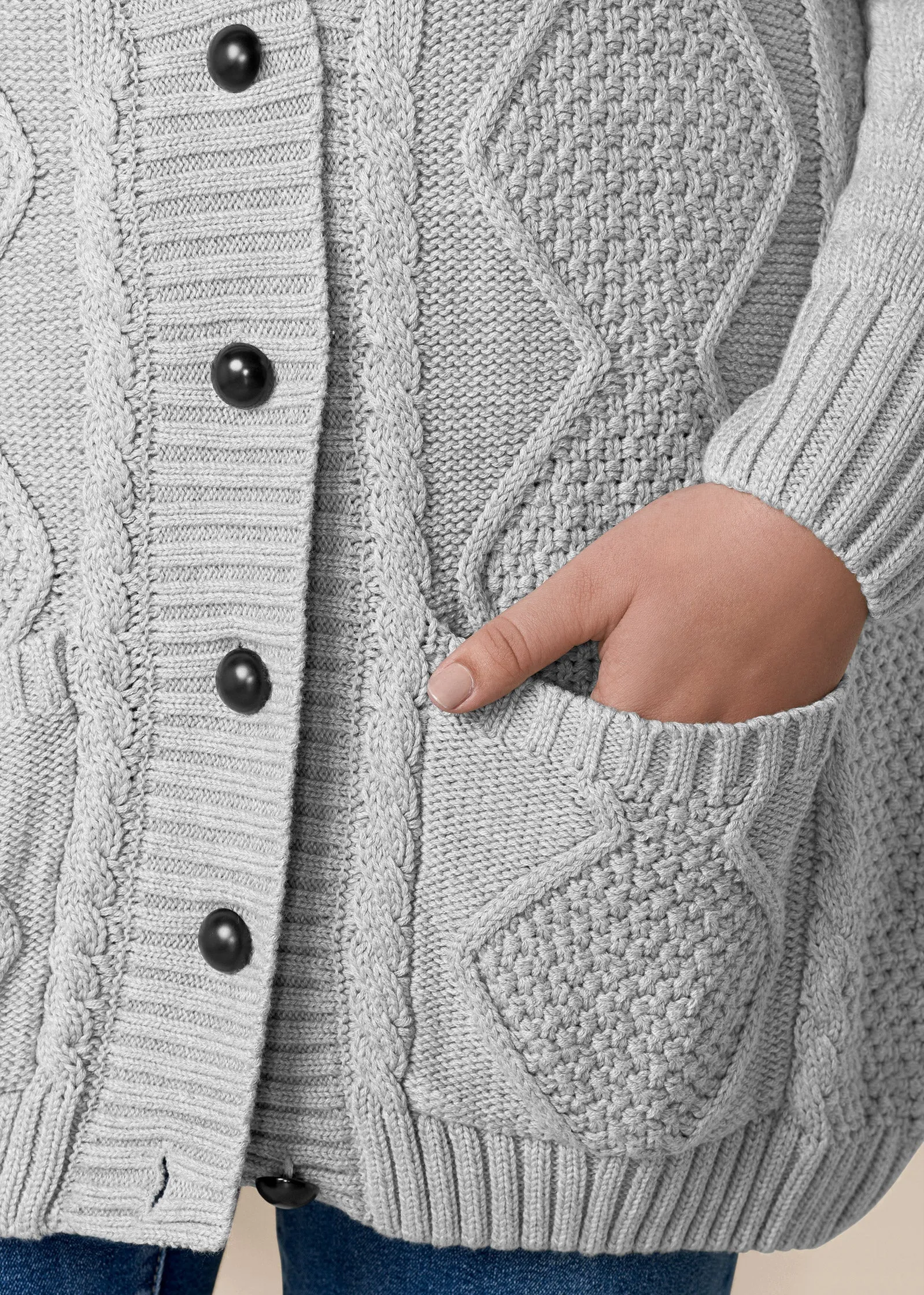 Button-Front Knit Cardigan - Light Grey