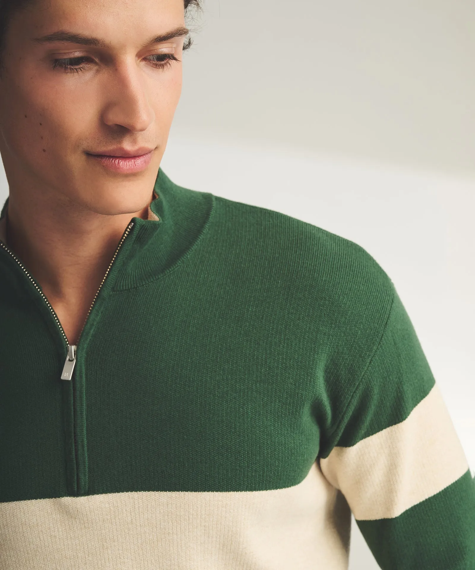 Café Cotton Cashmere Striped  Quarter Zip