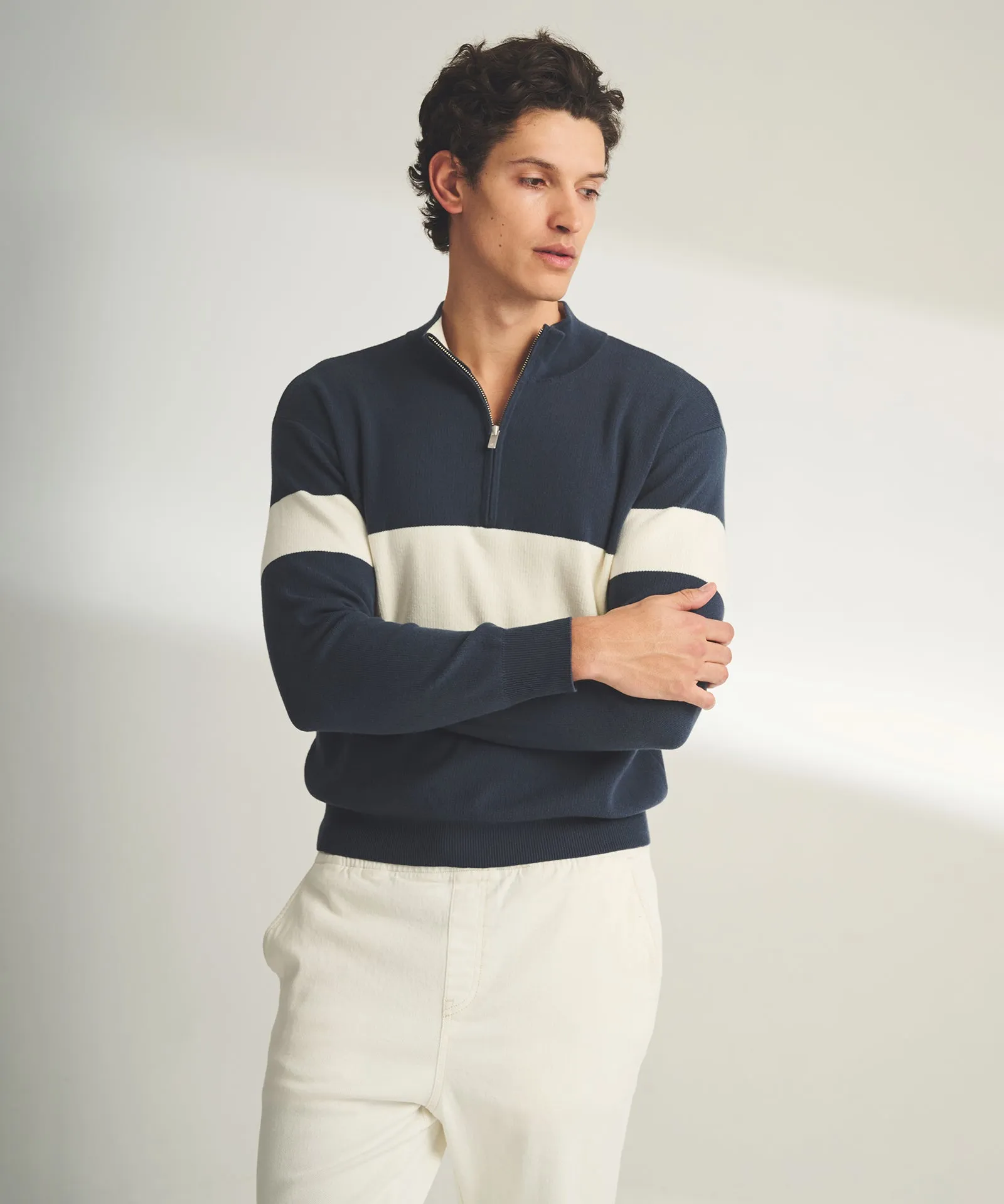 Café Cotton Cashmere Striped  Quarter Zip