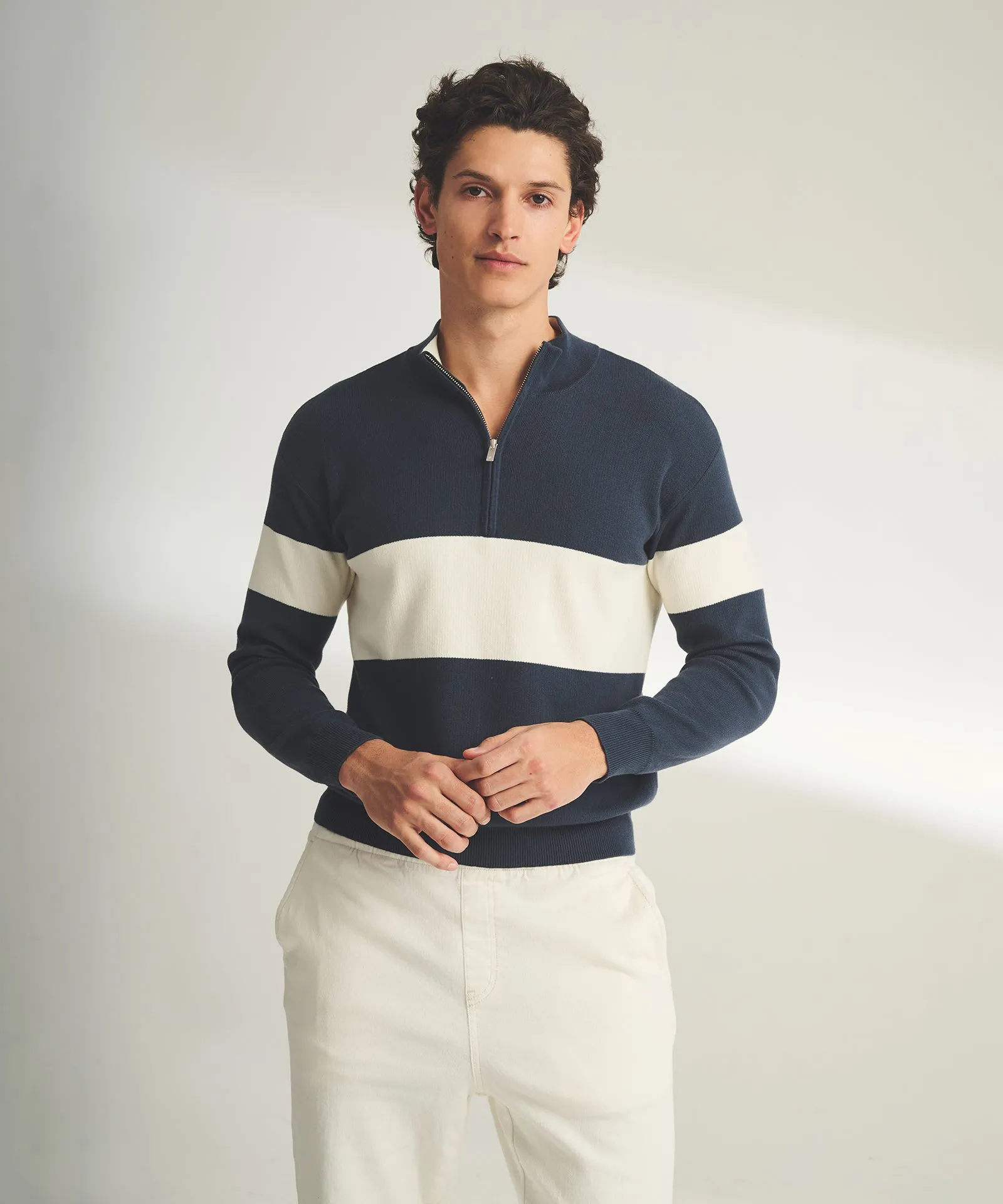 Café Cotton Cashmere Striped  Quarter Zip