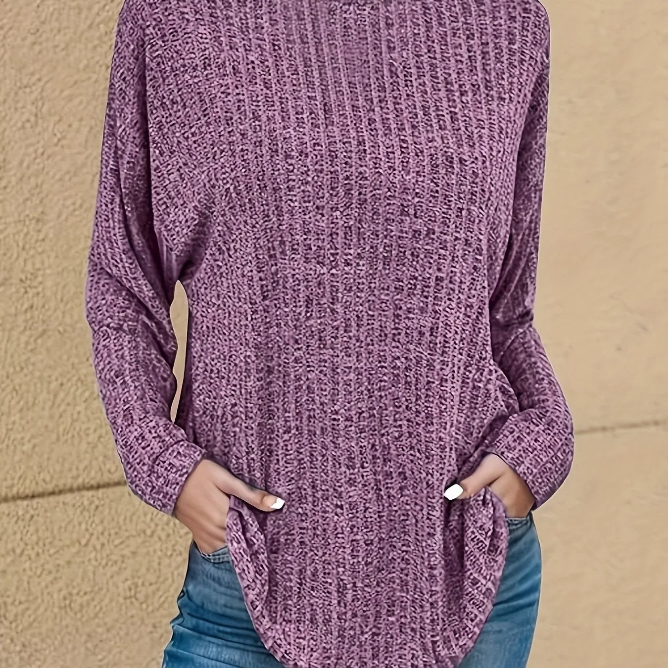 Cozy Ribbed Crew Neck Tee - Soft, Ultra-Relaxed Fit, Classic Long Sleeve Design for Stylish Womens Everyday Wear, Perfect for Casual Occasions