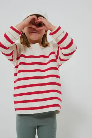 Cream and Raspberry Garter Stitch Sweater