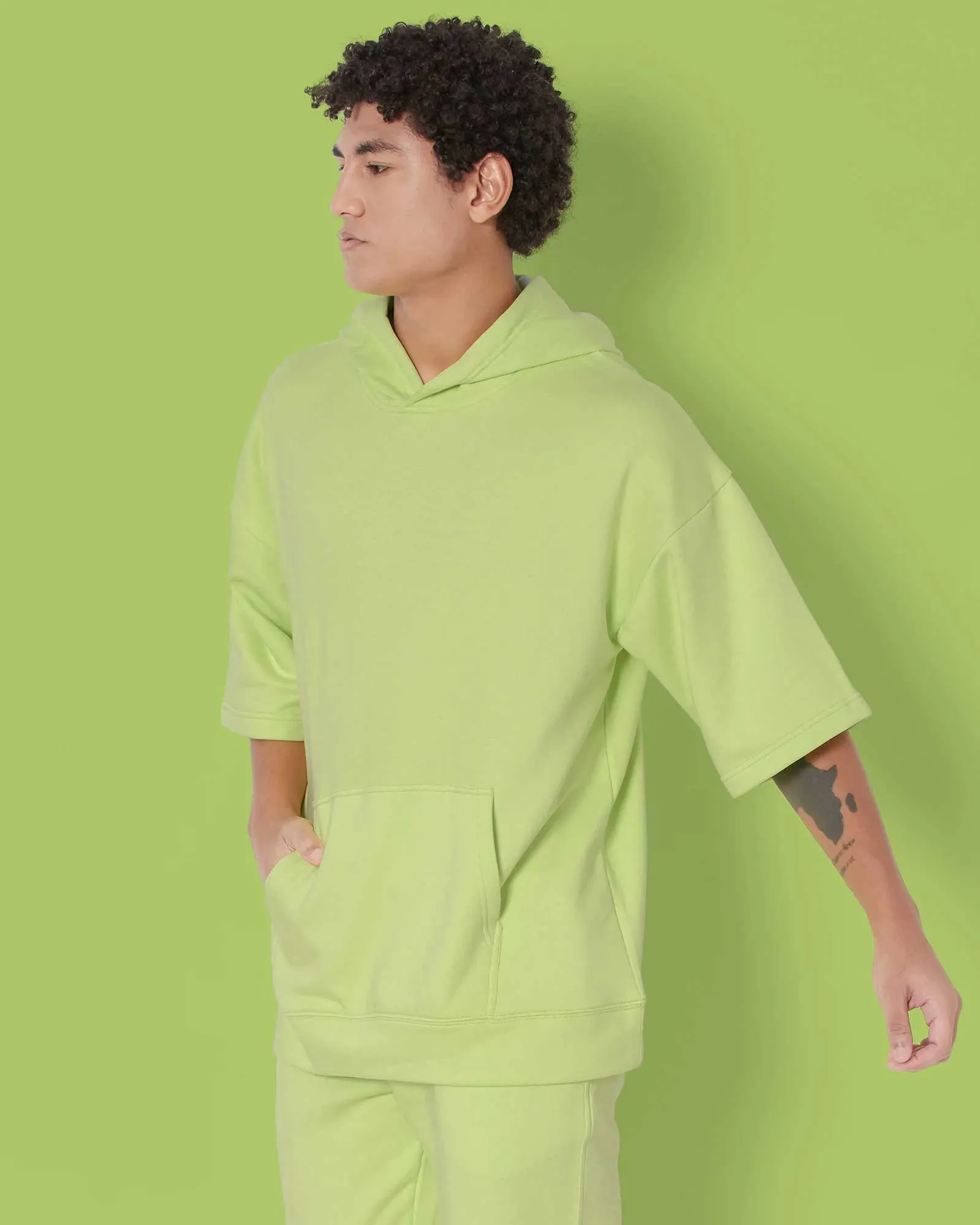 Crop Sleeves Oversized Hoodie: Neon Green