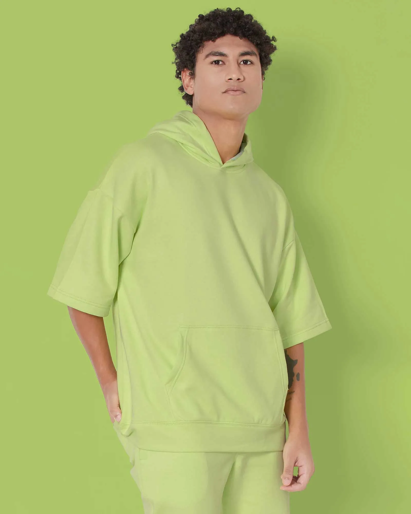 Crop Sleeves Oversized Hoodie: Neon Green