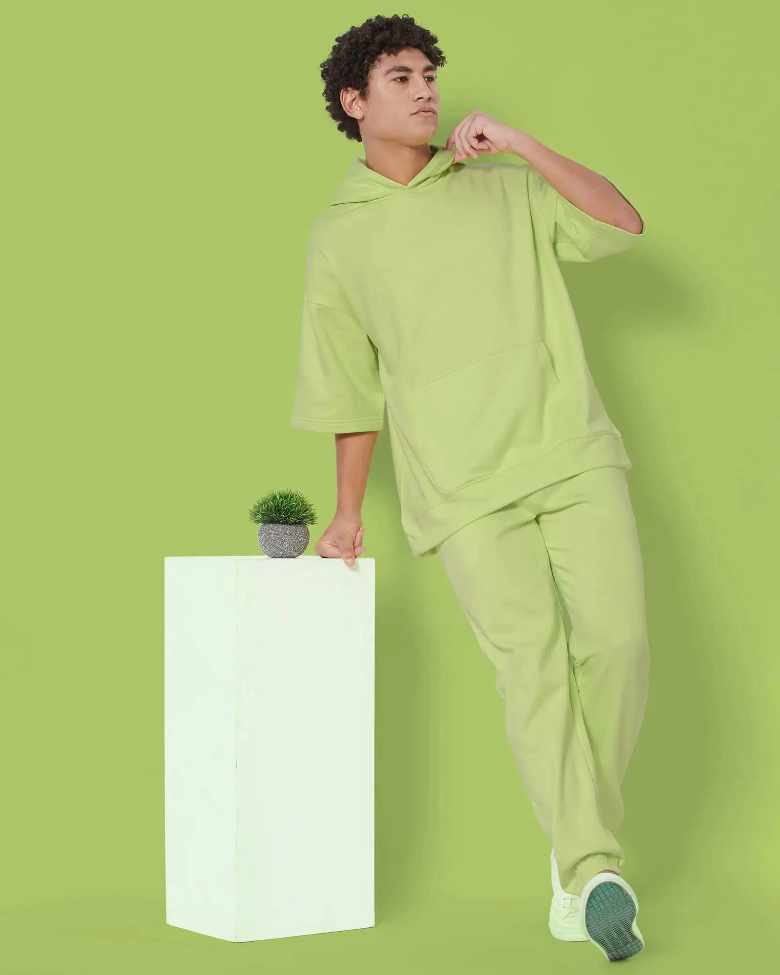 Crop Sleeves Oversized Hoodie: Neon Green