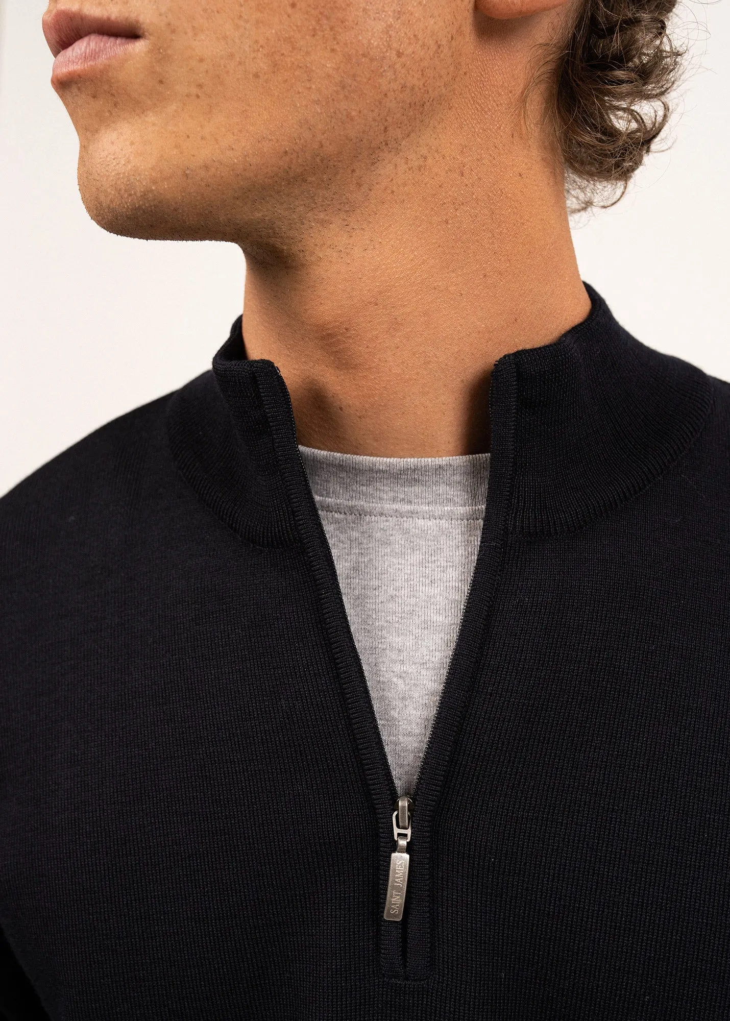 Crossley jumper - with zipped high-neck, in soft wool (NAVY/GRIS)