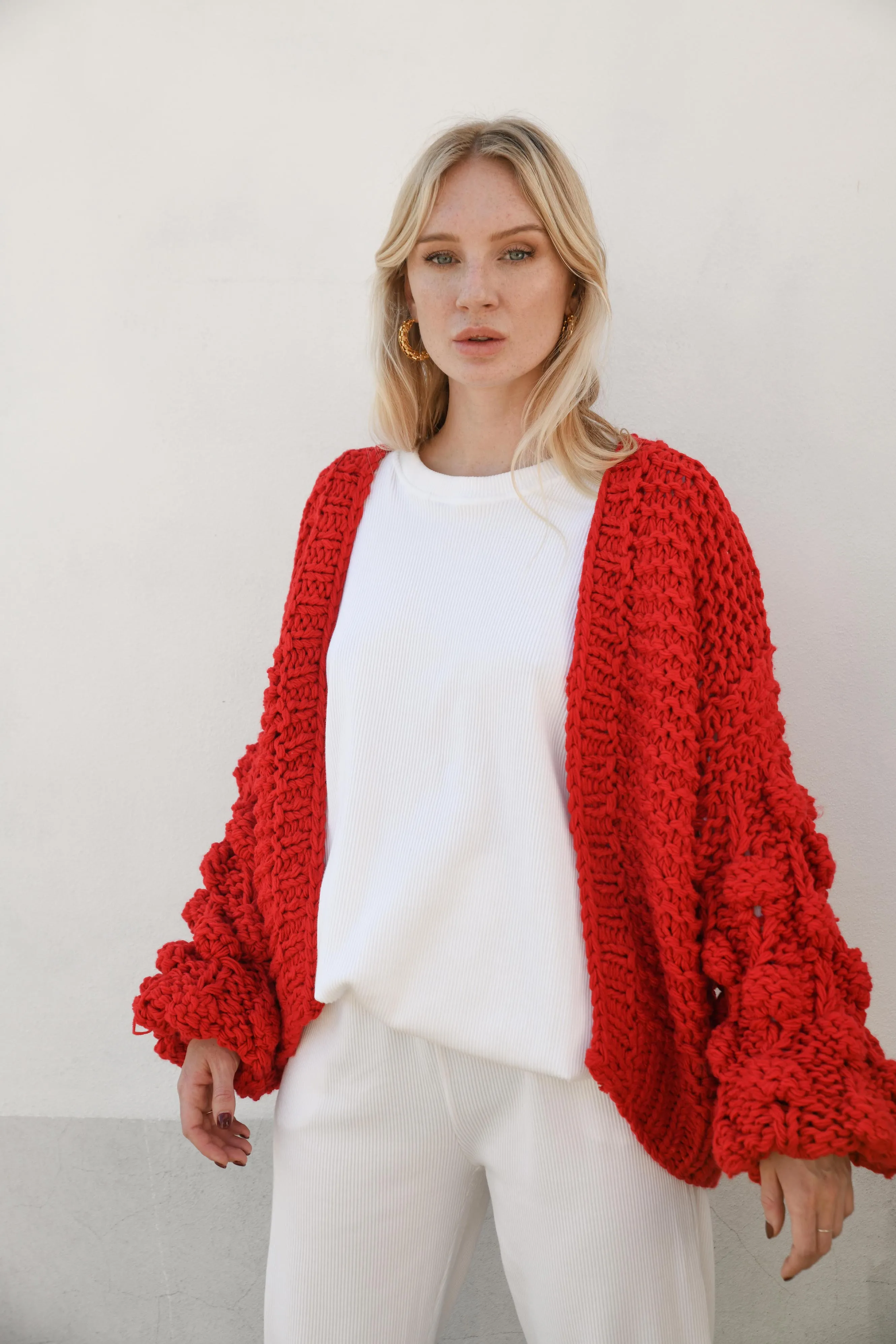 ELEANOR BUBBLE KNIT CARDIGAN- RED