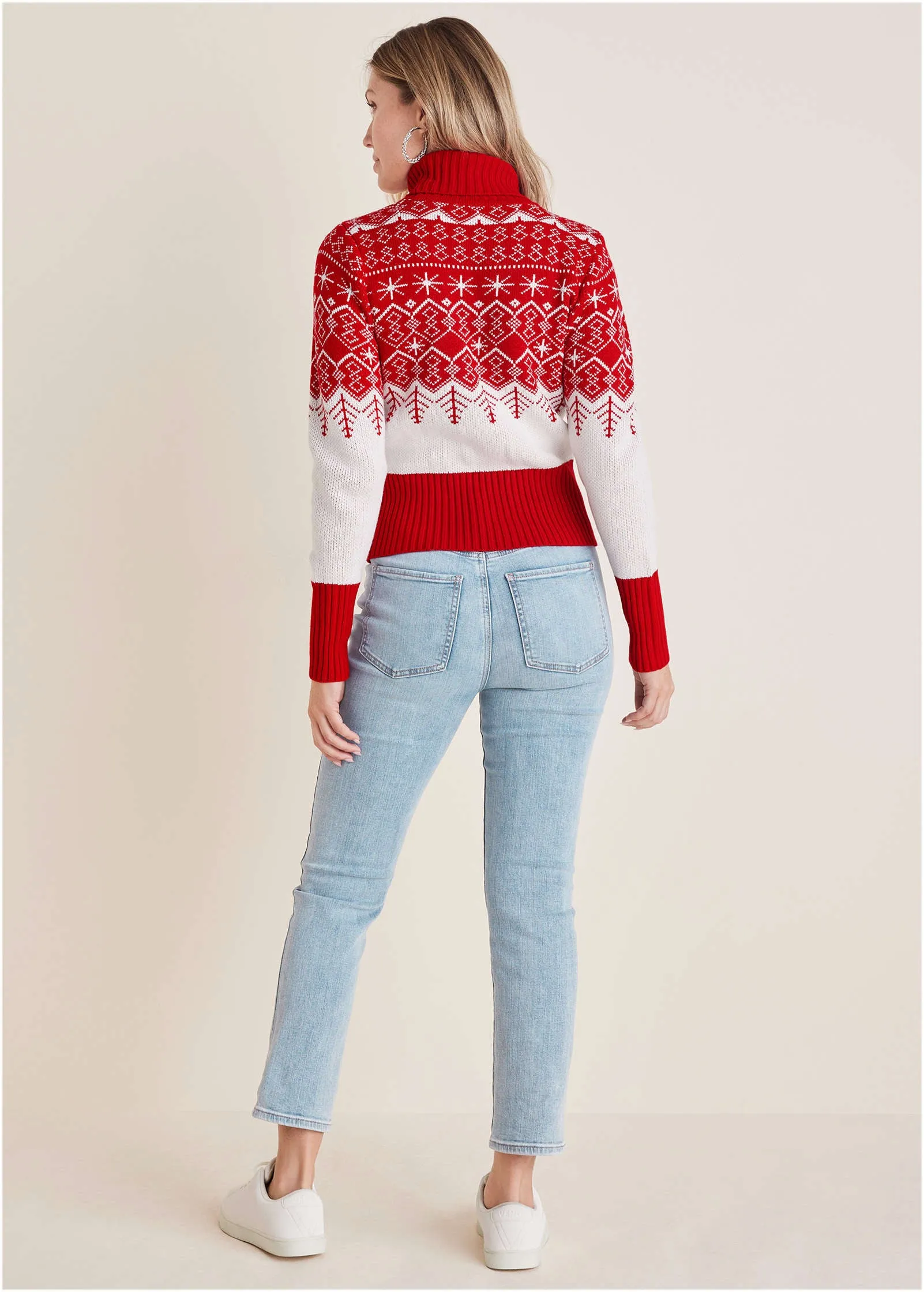 Embellished Holiday Sweater - Red Snowflake Multi