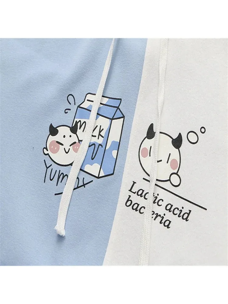 fleece plus velvet women hoodies and sweatshirt cartoon cat print patchwork cute hooded pullover for sweet style  Tracksuits