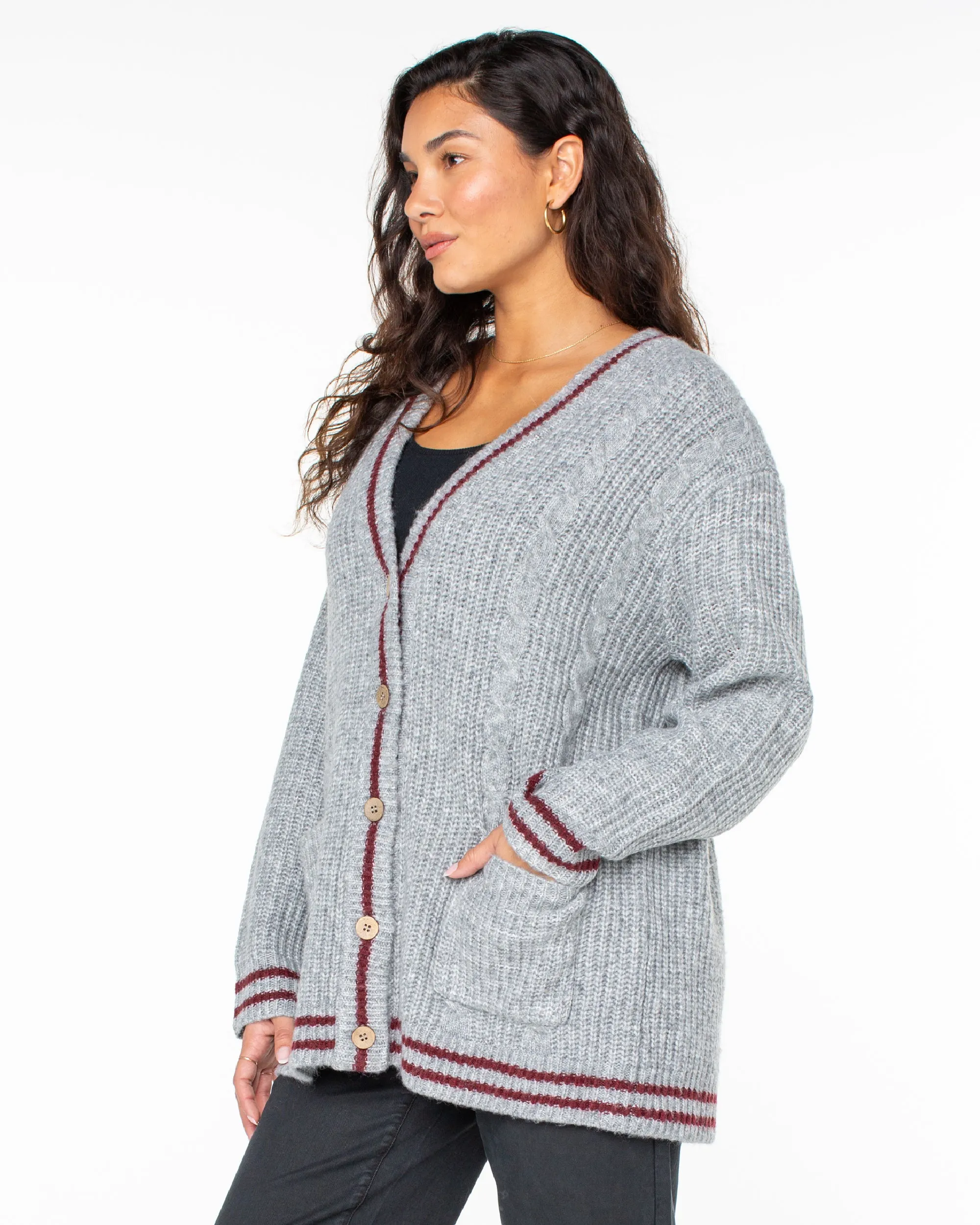 Game Day Long Button Up Cardigan - Heritage Heather