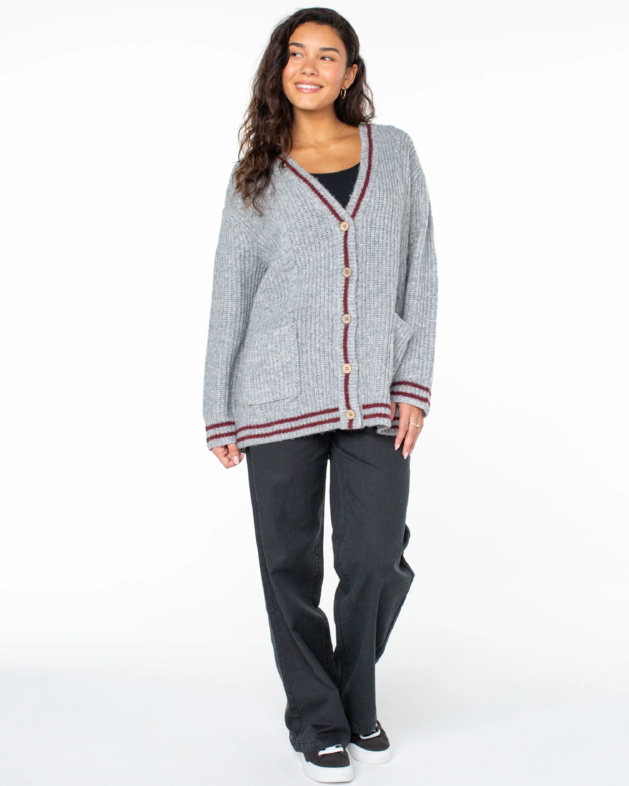 Game Day Long Button Up Cardigan - Heritage Heather