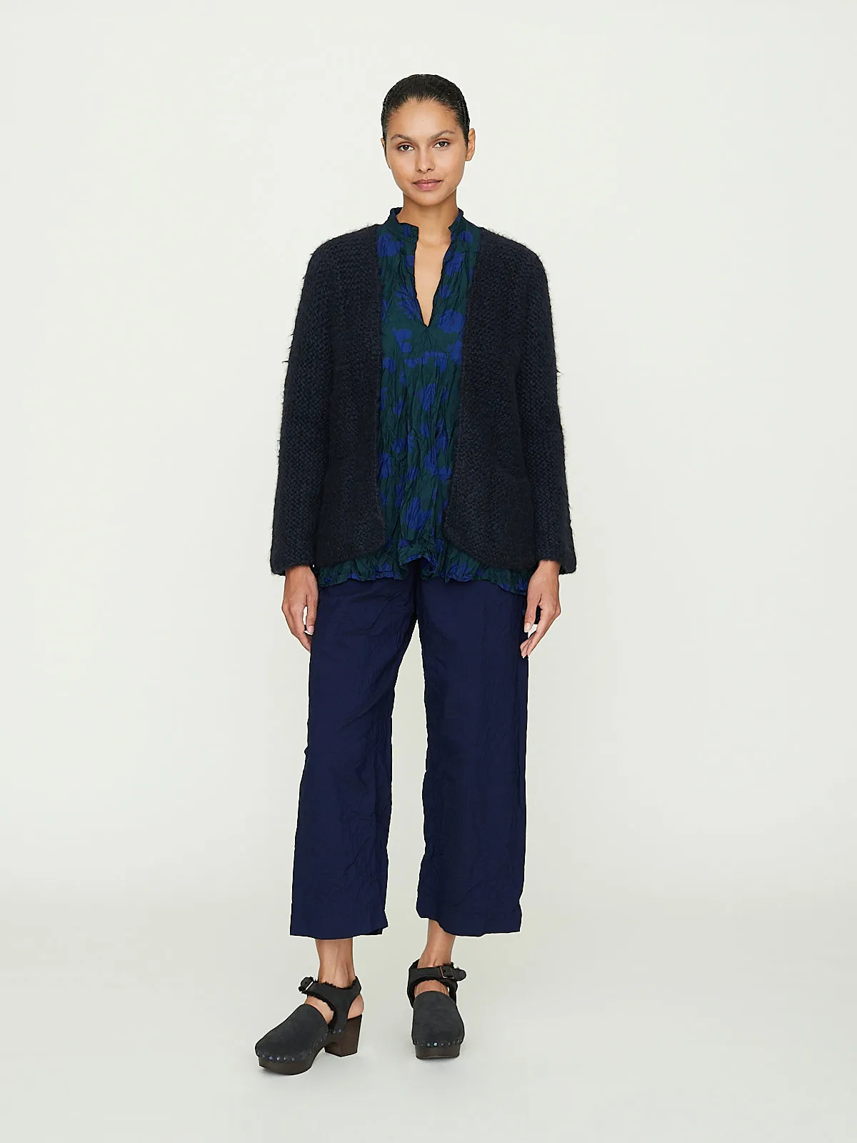 Giacca Legaccio Hand-Knitted Jacket Collo V in Dark Blue