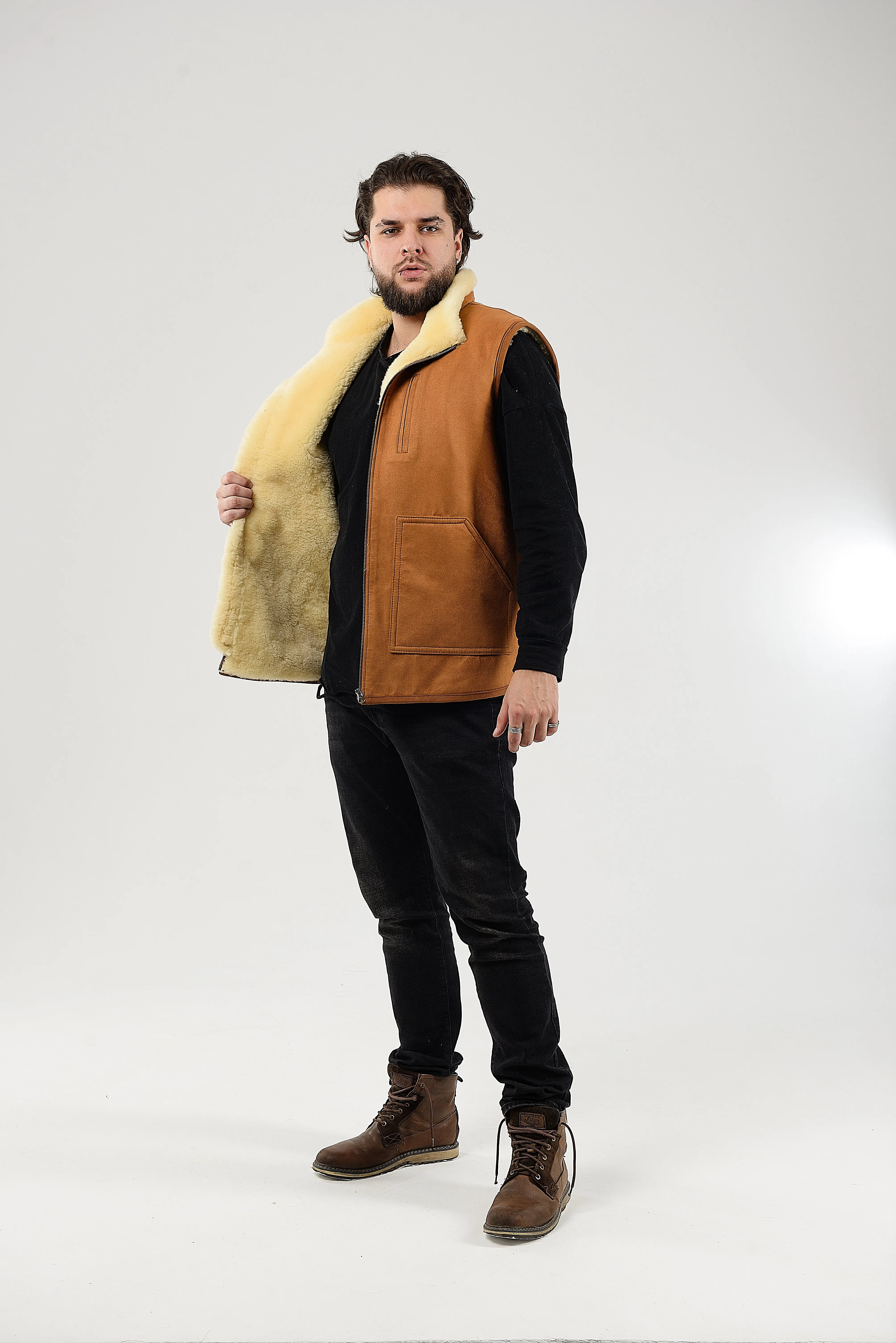 Ginger Sheepskin Vest with Patch Pocket Medical Sheepskin Hypoallergenic