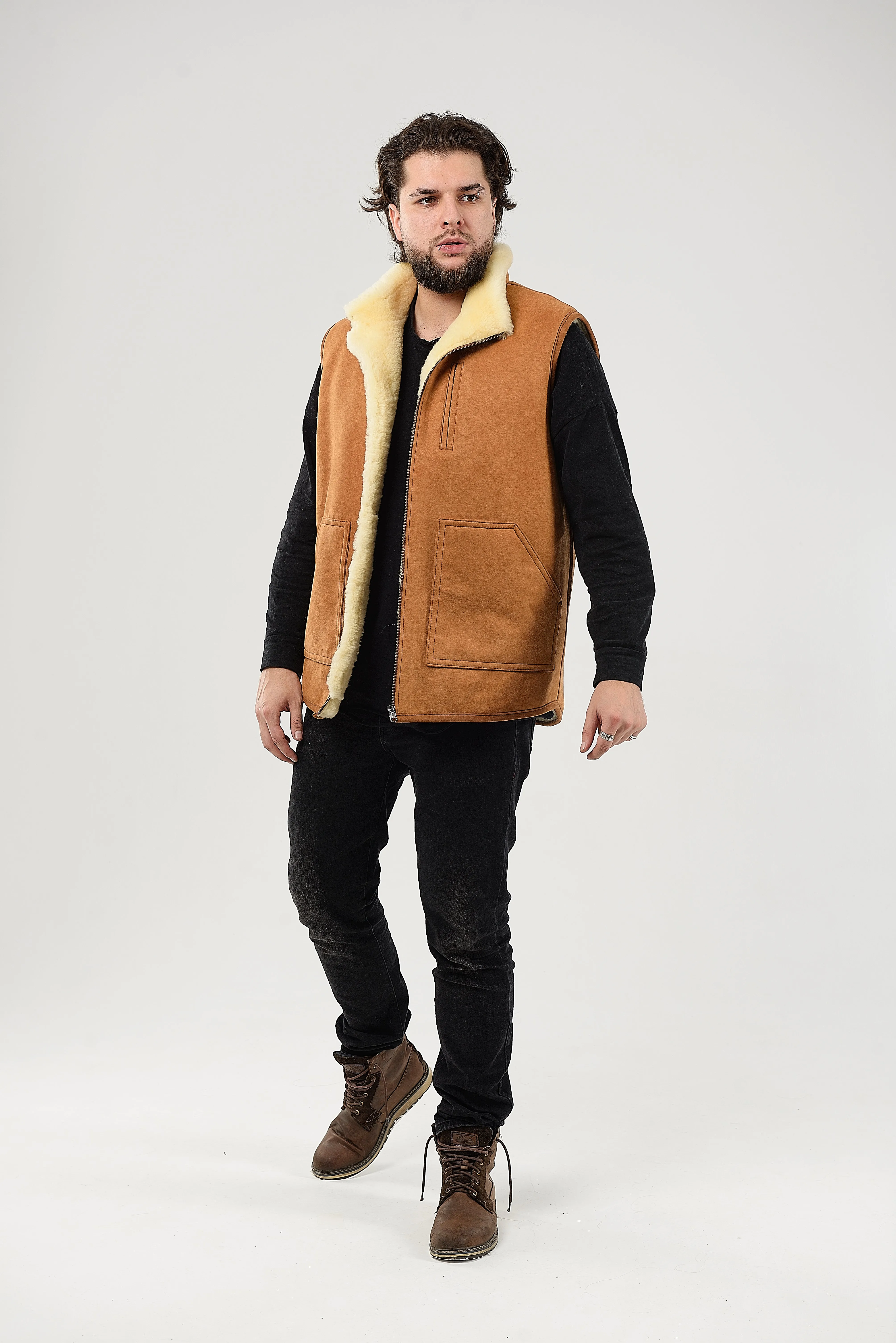 Ginger Sheepskin Vest with Patch Pocket Medical Sheepskin Hypoallergenic