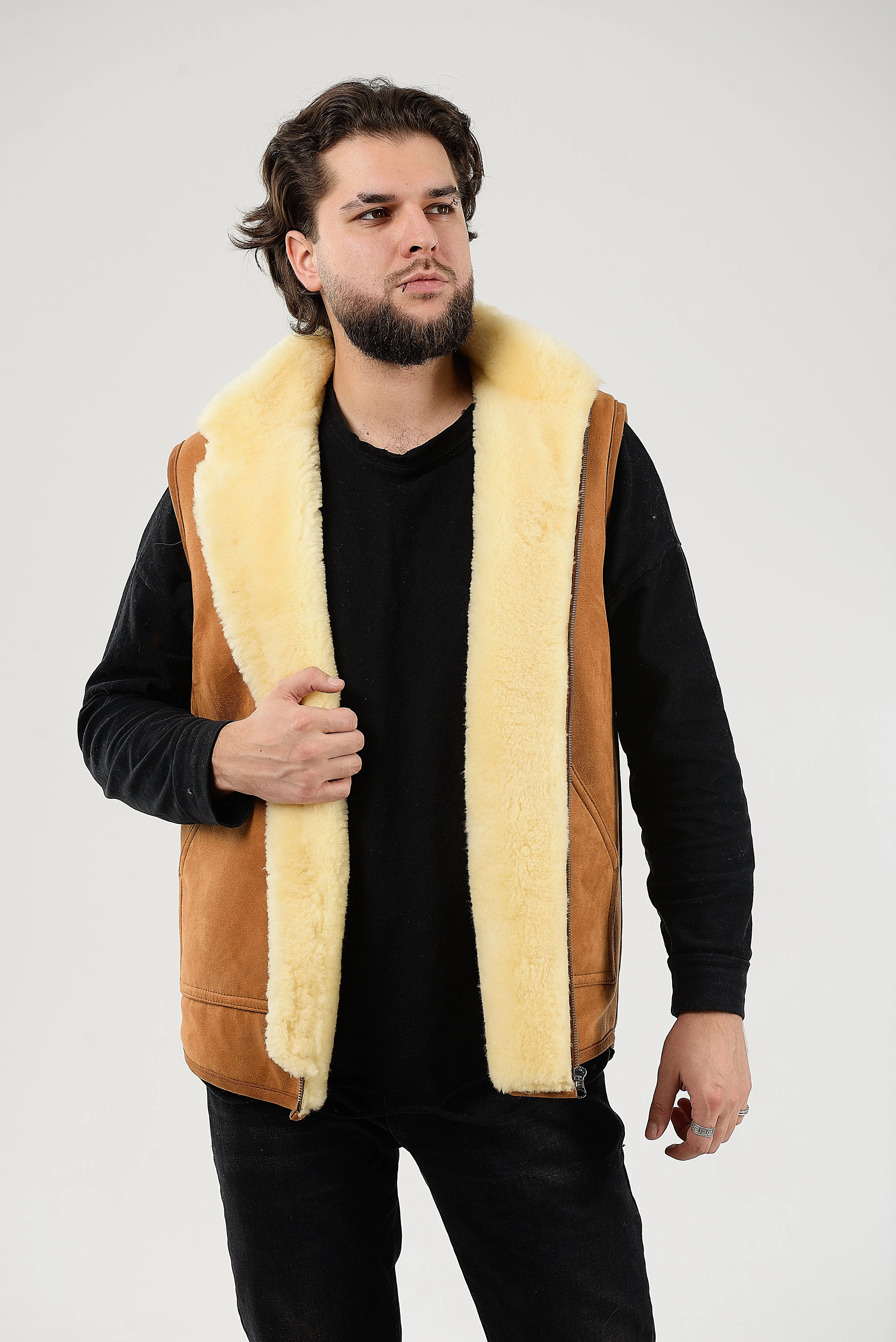 Ginger Sheepskin Vest with Patch Pocket Medical Sheepskin Hypoallergenic