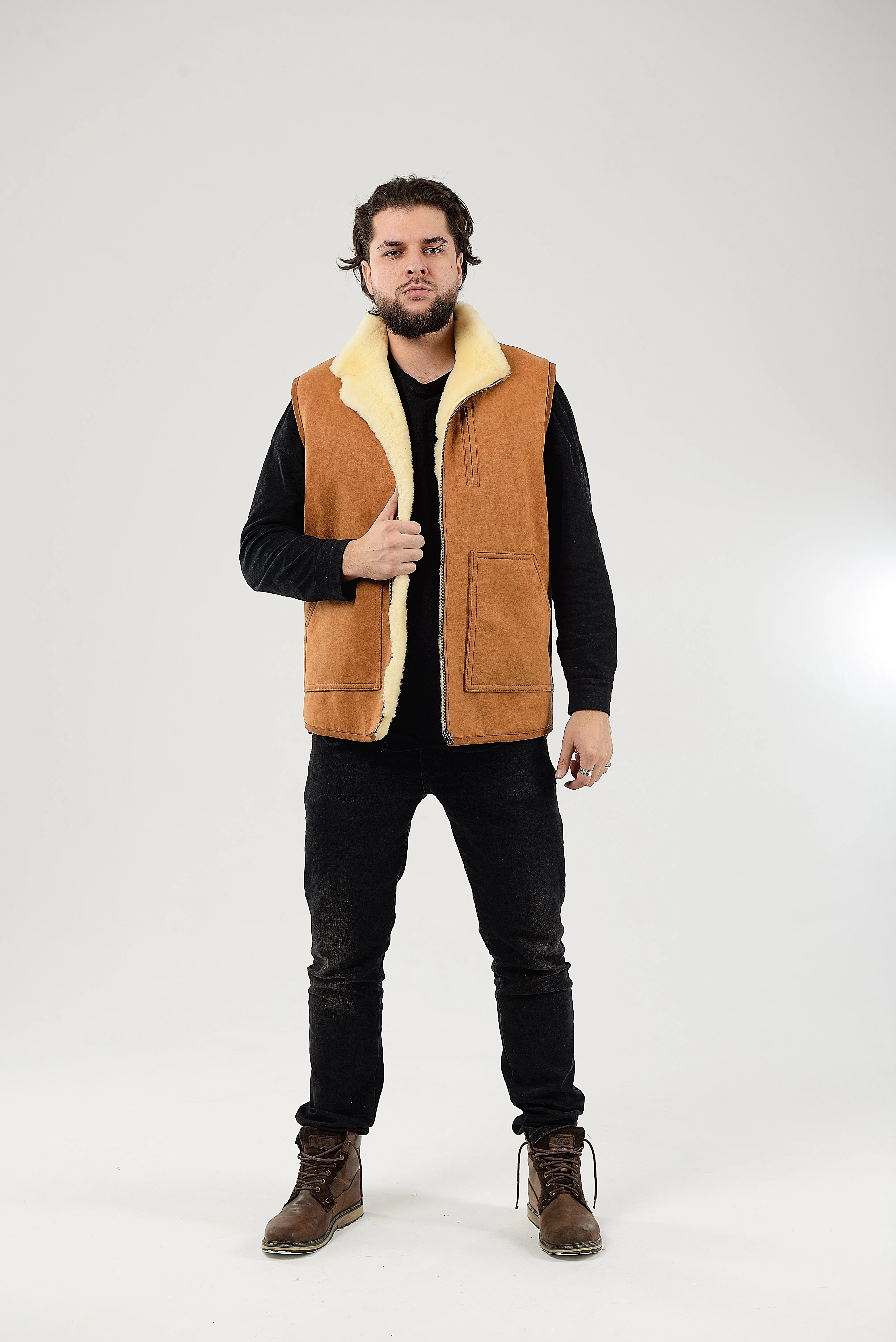 Ginger Sheepskin Vest with Patch Pocket Medical Sheepskin Hypoallergenic