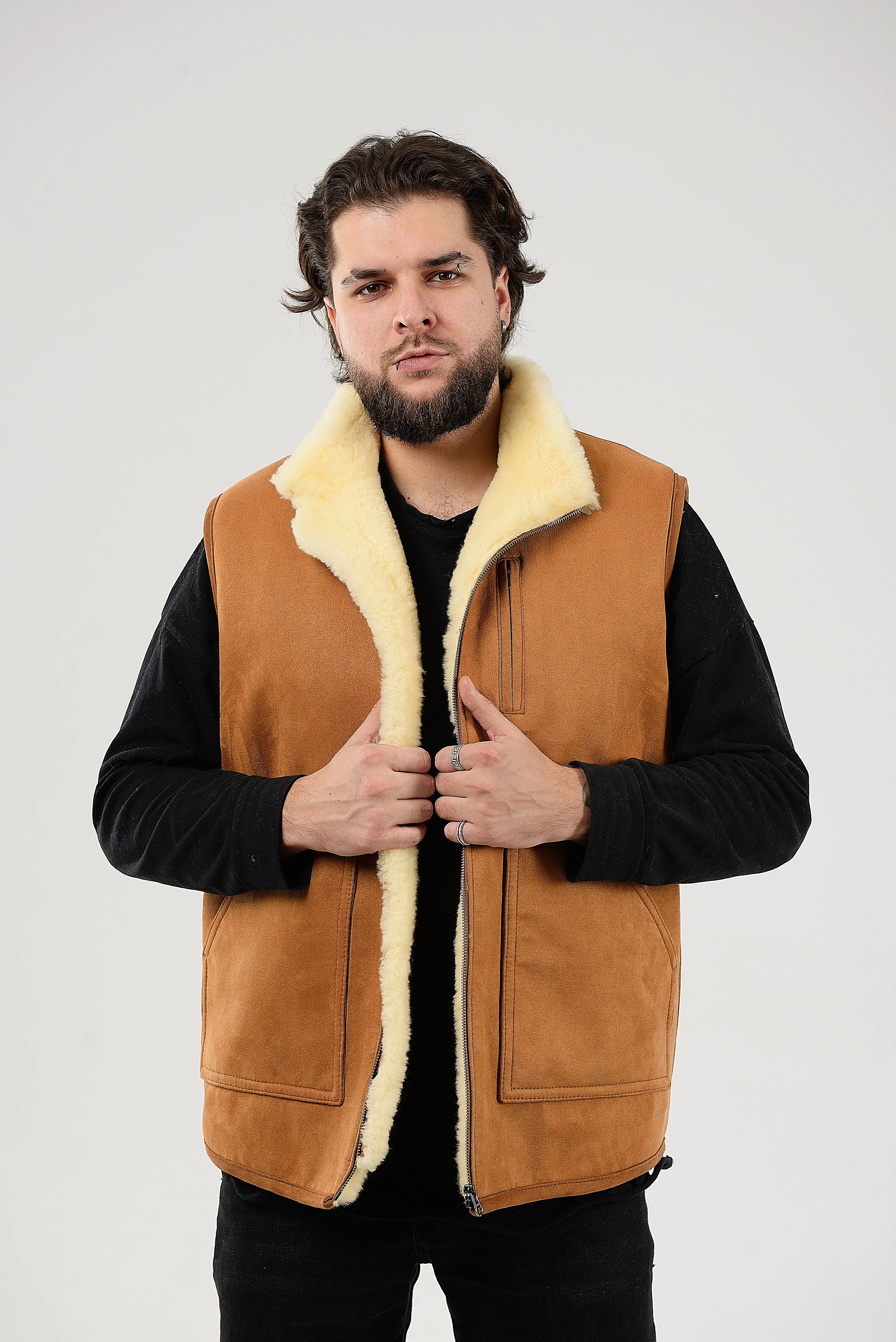 Ginger Sheepskin Vest with Patch Pocket Medical Sheepskin Hypoallergenic