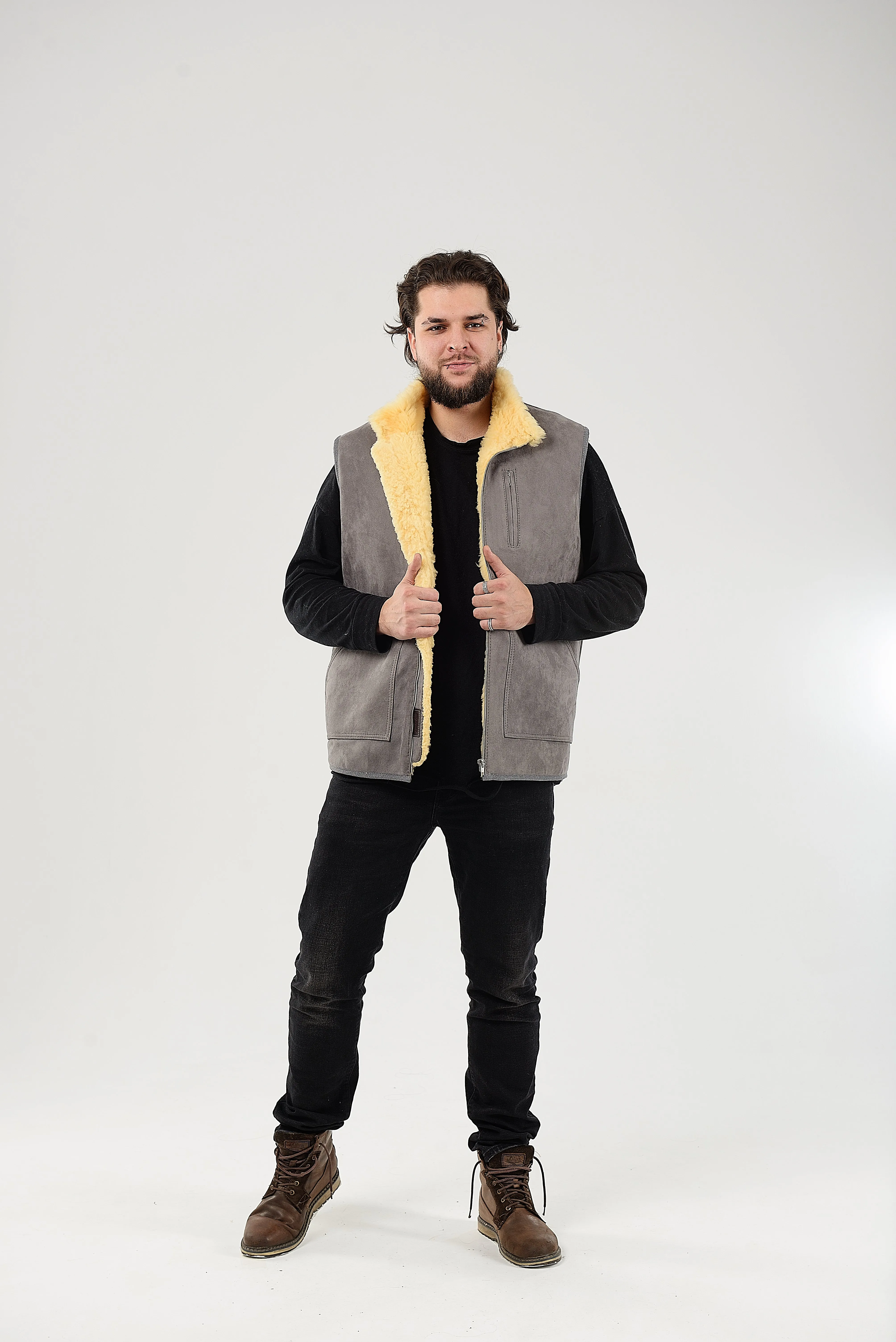 Gray Sheepskin Vest with Patch Pocket Medical Sheepskin Hypoallergenic