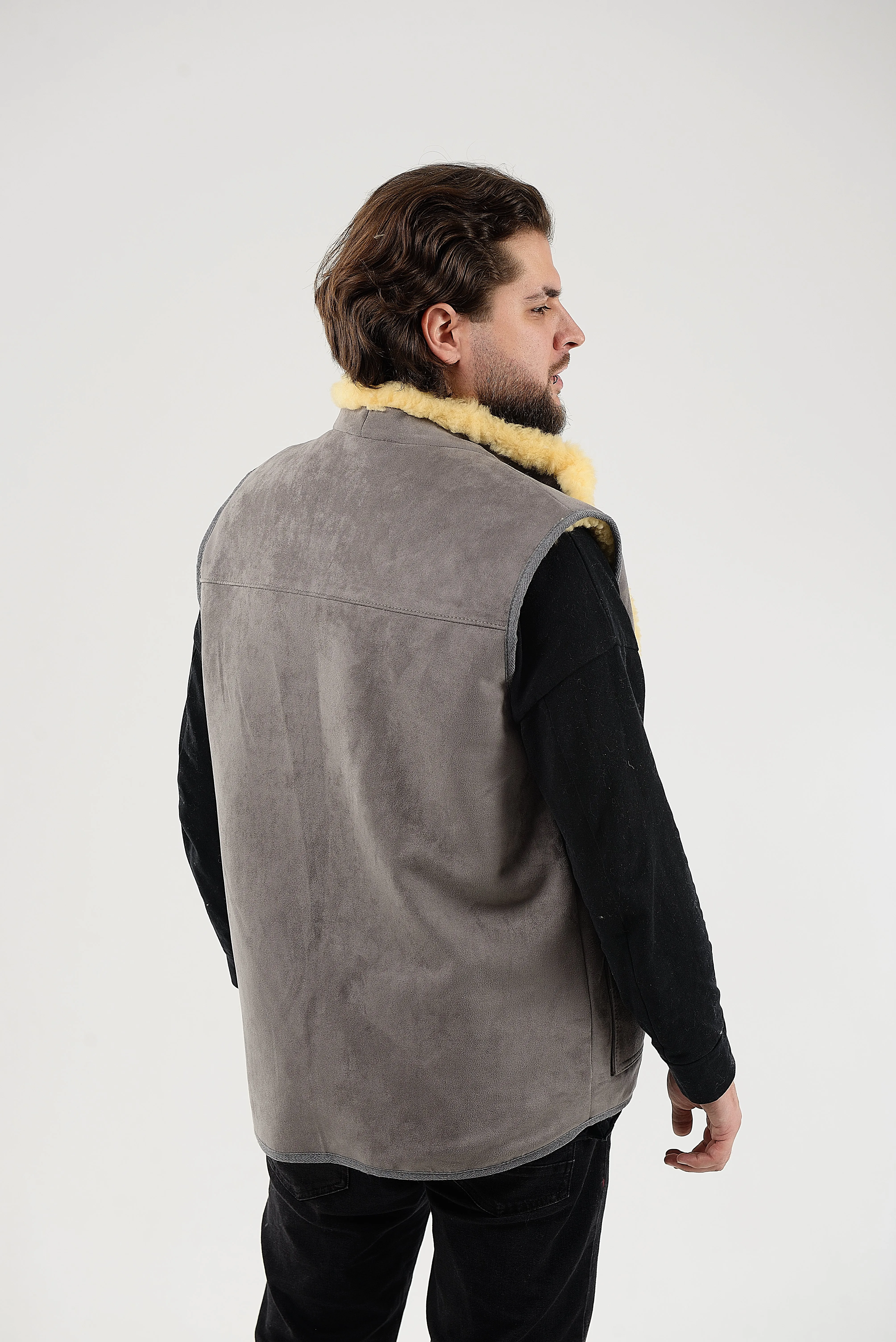 Gray Sheepskin Vest with Patch Pocket Medical Sheepskin Hypoallergenic