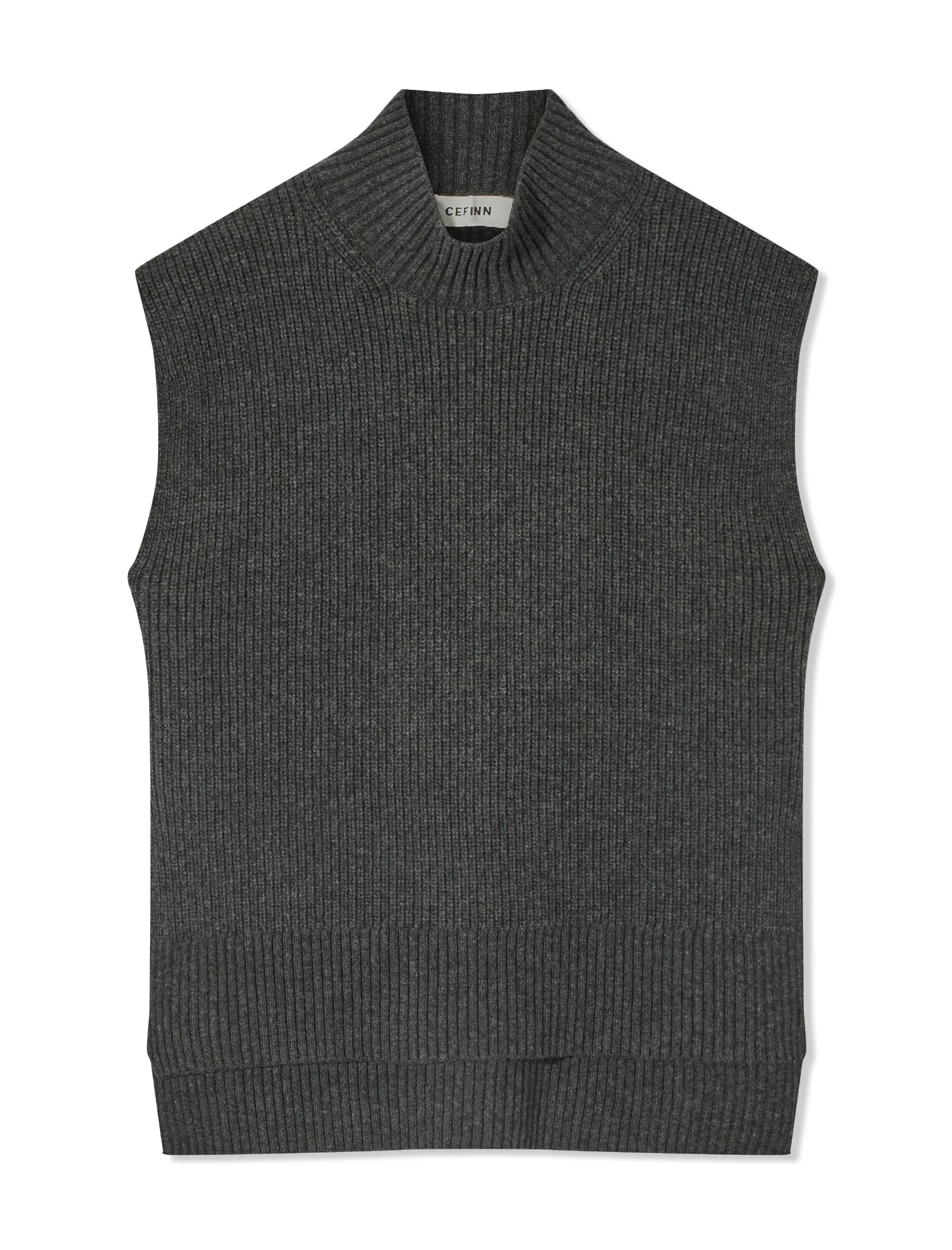 Janice Wool Funnel Neck Sleeveless Jumper - Dark Grey