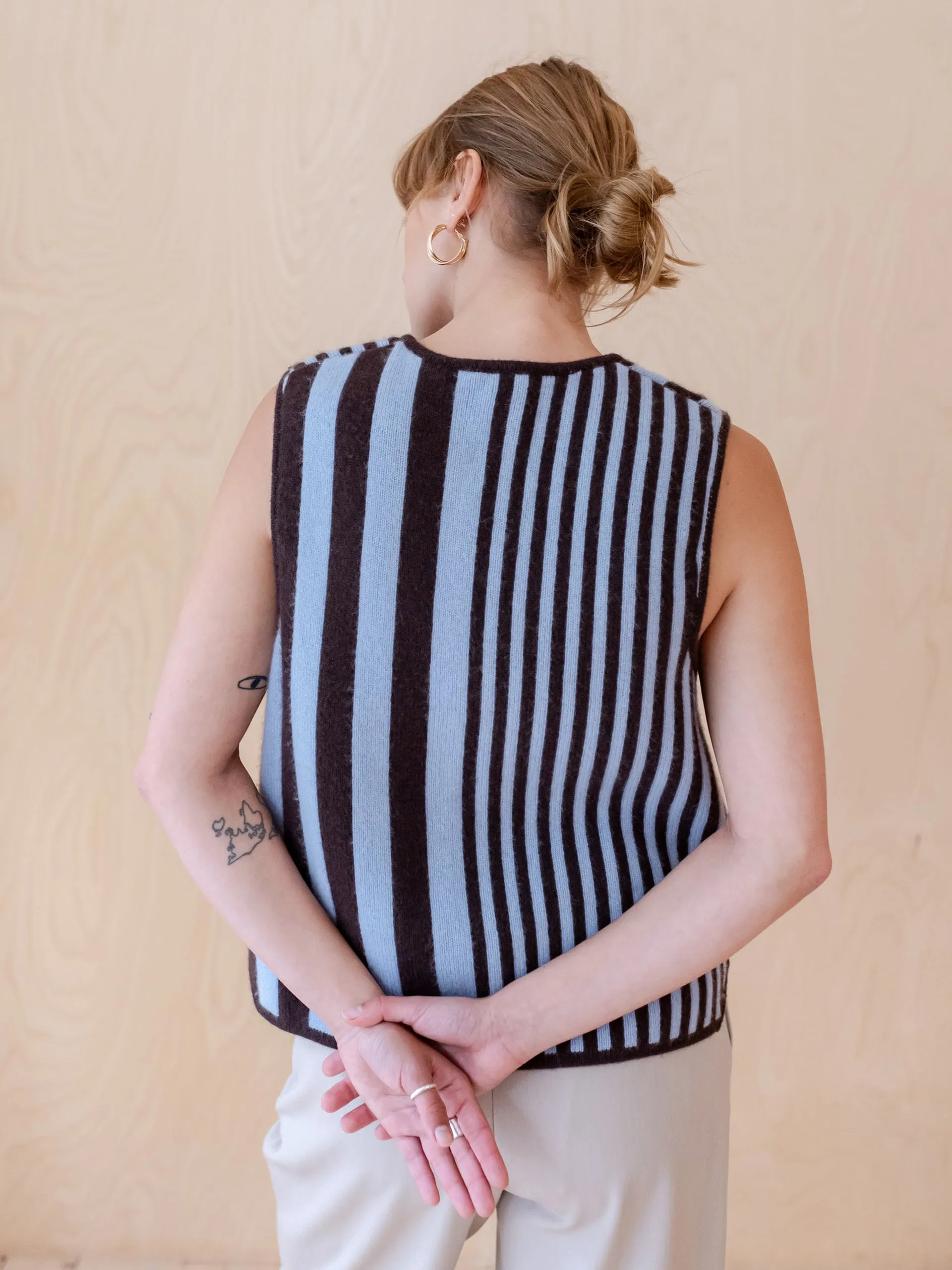 Merino wool vest in blue stripe