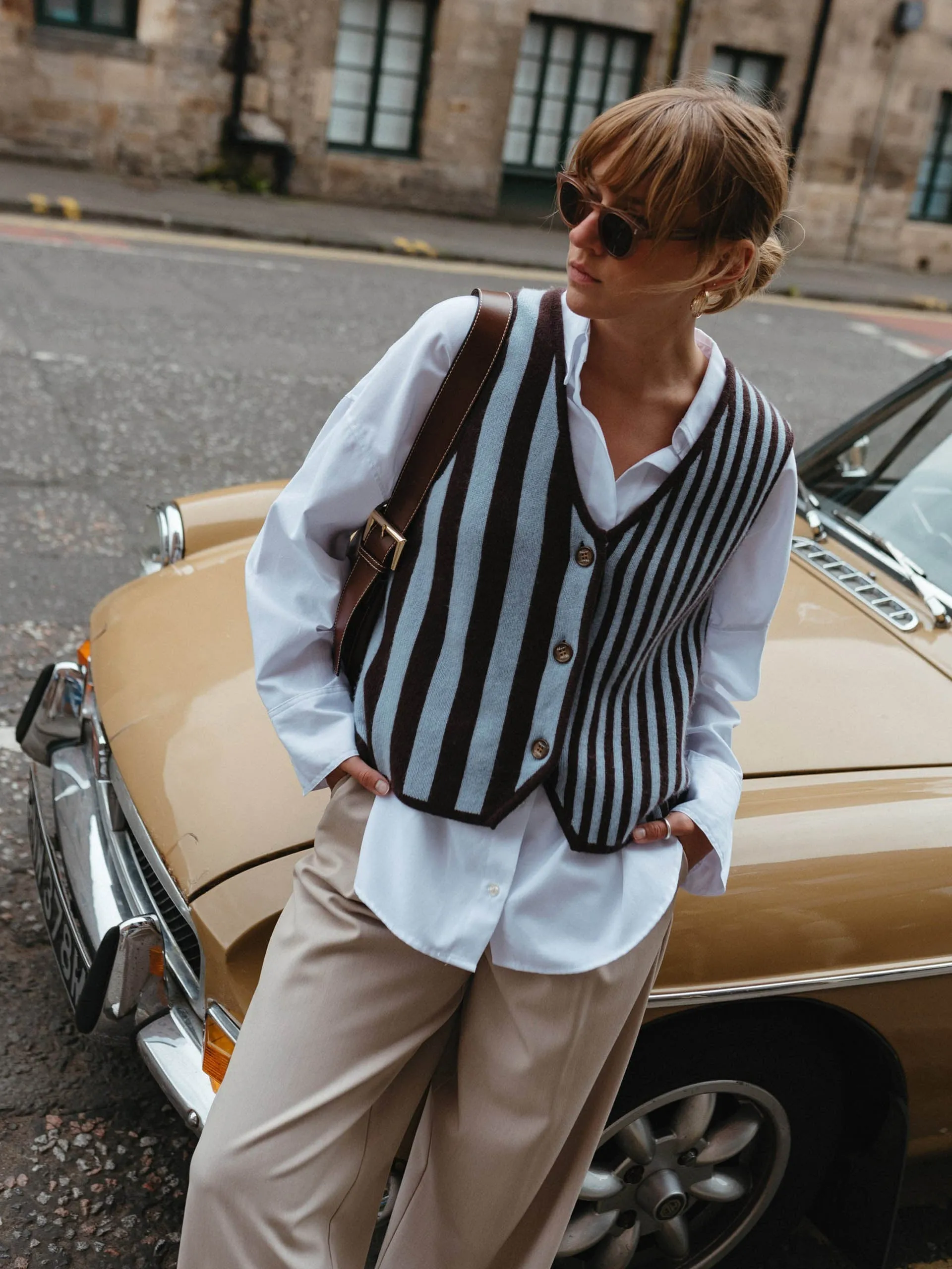 Merino wool vest in blue stripe