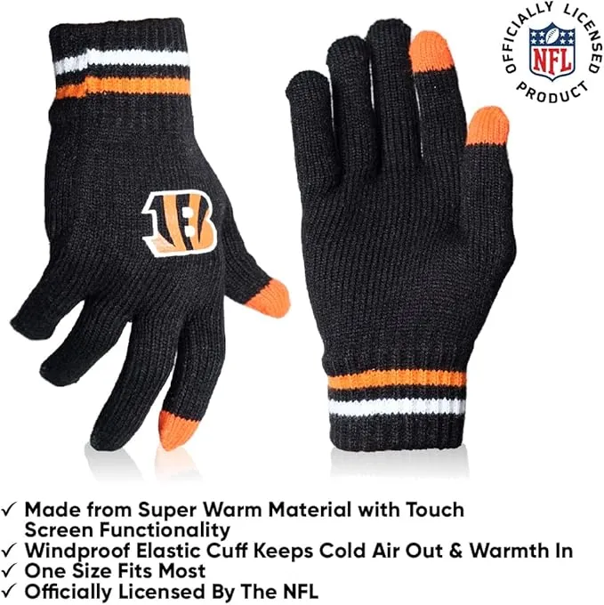 NFL Official Adults Unisex Super Soft Winter Beanie Knit Hat With Extra Warm Touch Screen Gloves|Cincinnati Bengals