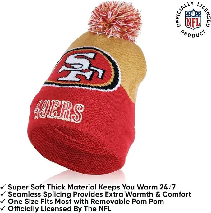 NFL Official Adults Unisex Super Soft Winter Beanie Knit Hat With Extra Warm Touch Screen Gloves|San Francisco 49ers