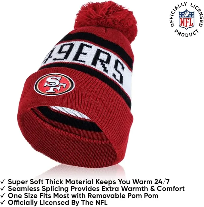 NFL Official Adults Unisex Super Soft Winter Beanie Knit Hat With Extra Warm Touch Screen Gloves|San Francisco 49ers