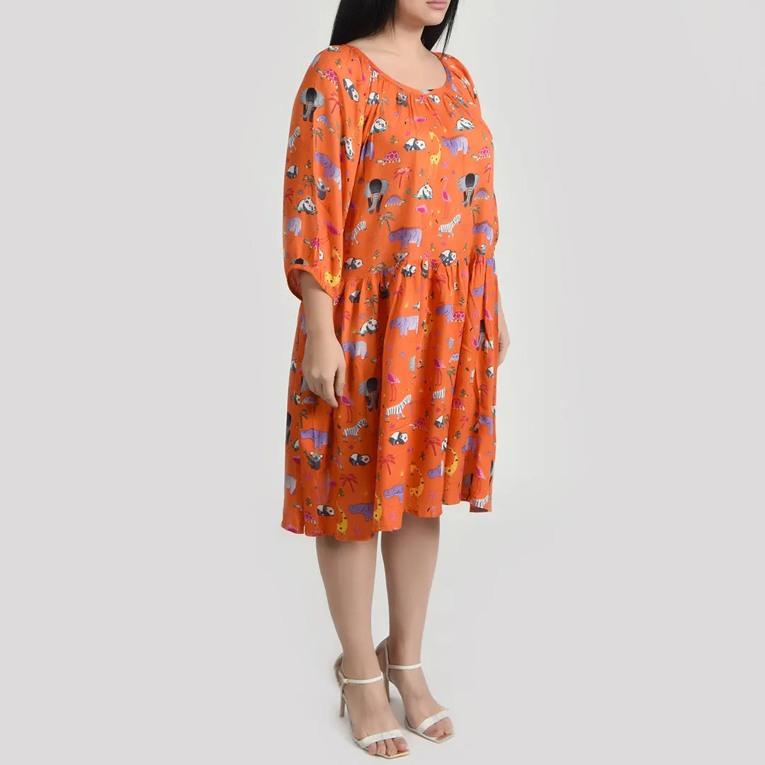 Orange Wild Gathered Dress Size 12-30 F6