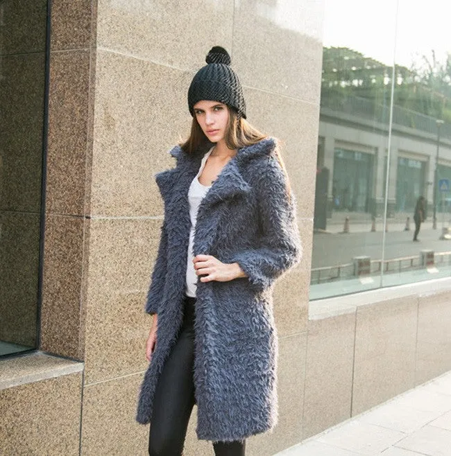 PEOPLETERRITORY winter new lamb wool coat women's New lapel woolen medium and long coat cotton coat