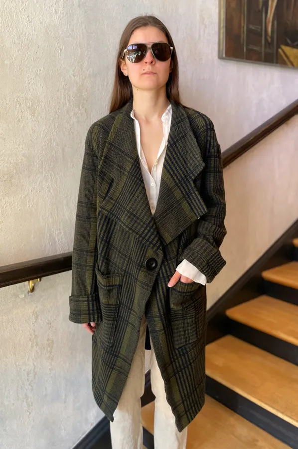 Plaid Long Jacket - Green