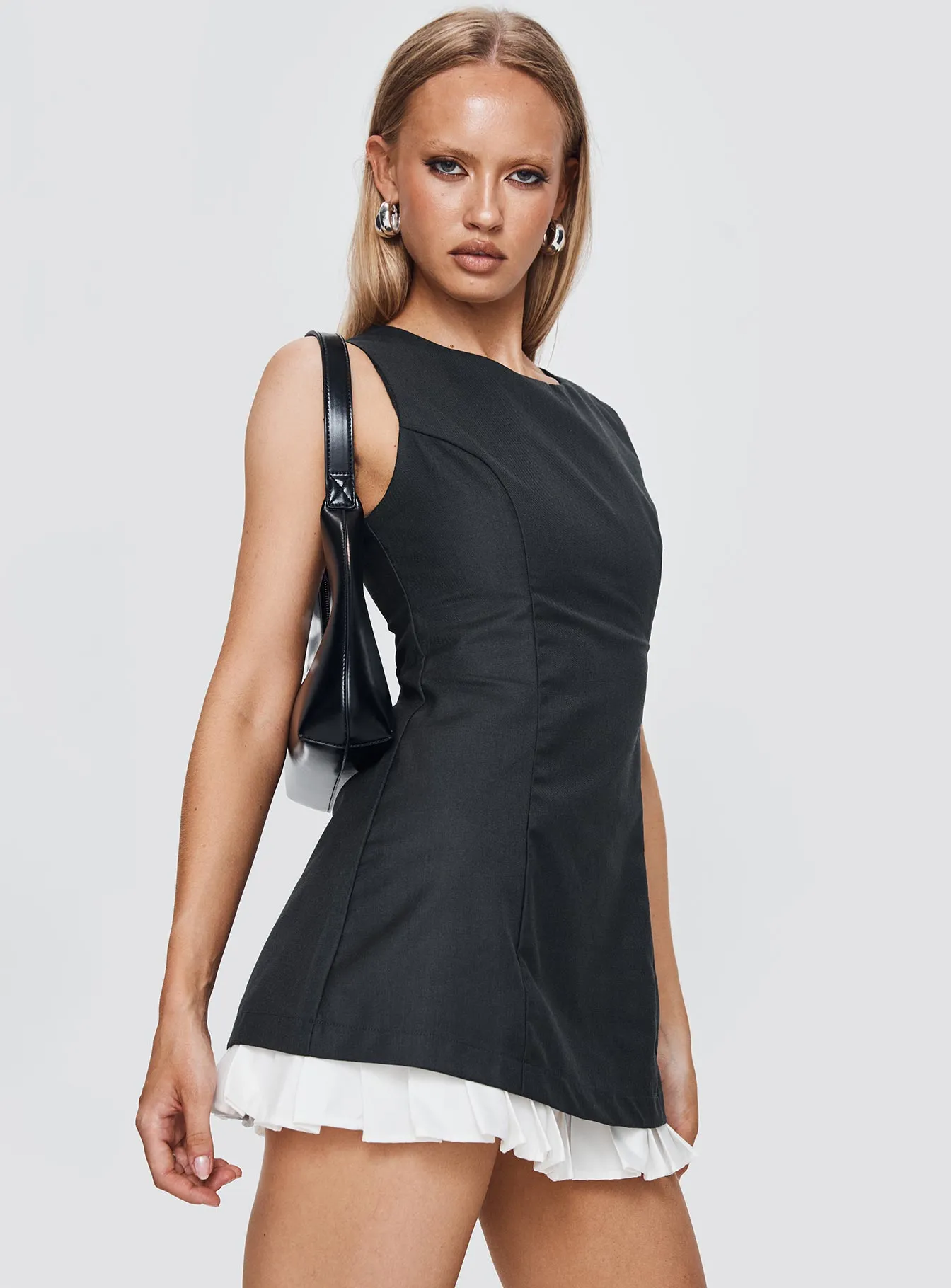 Players Pleat Mini Dress Charcoal