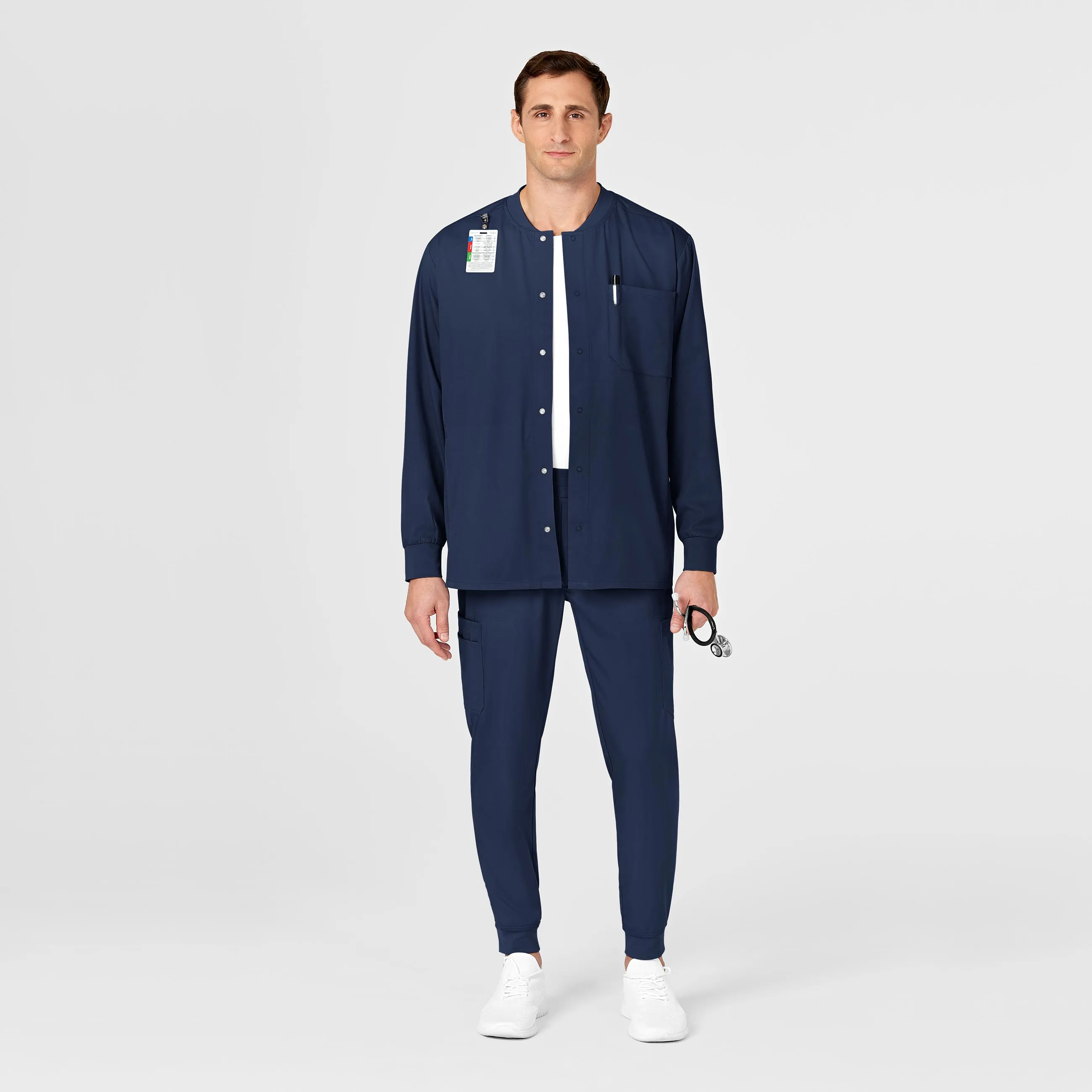 PRO Men's Snap Front Scrub Jacket - Navy